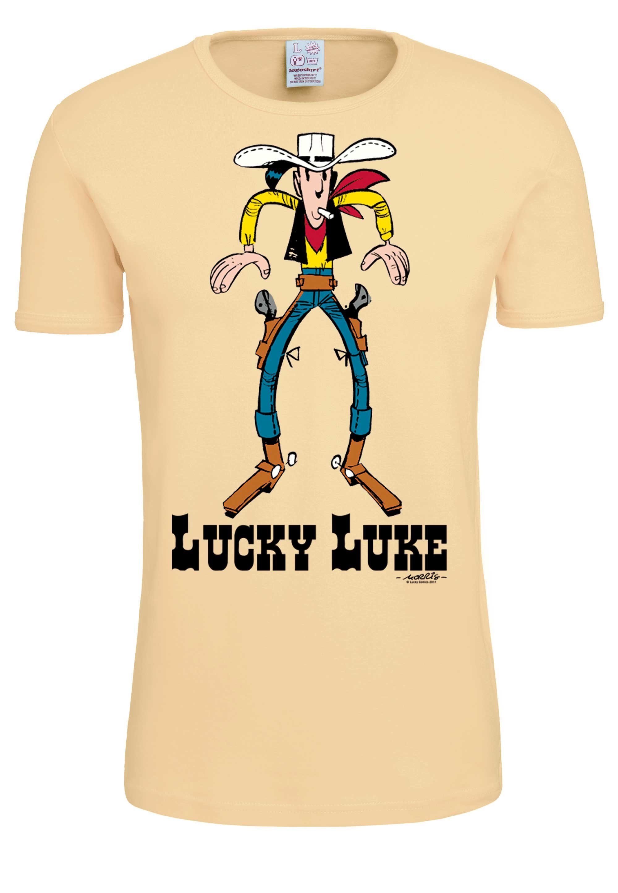 LOGOSHIRT ocker mit Luke Lucky coolem Western-Print T-Shirt