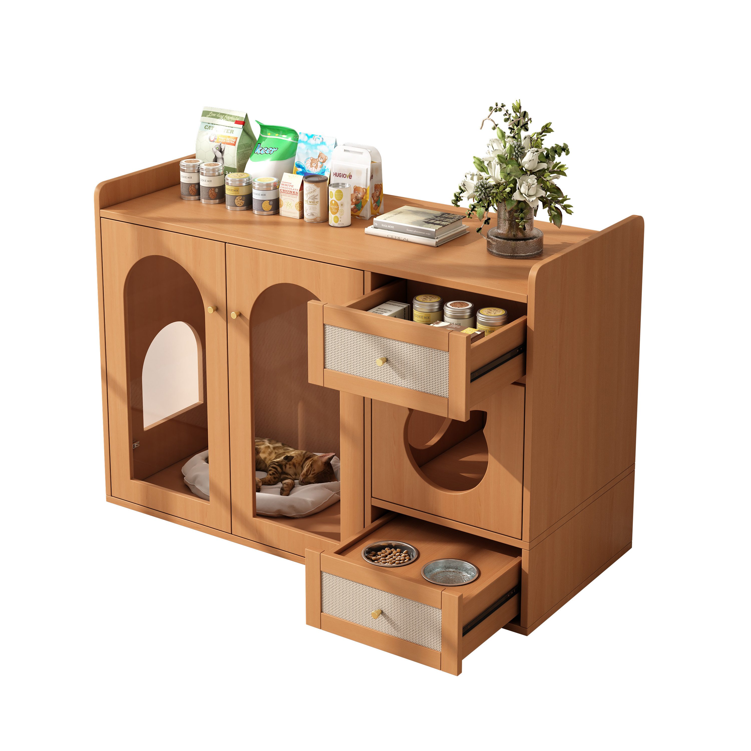 GLP Tierhaus, 5-in-1 Katzenkloschrank mit Futterstation und Stauraum