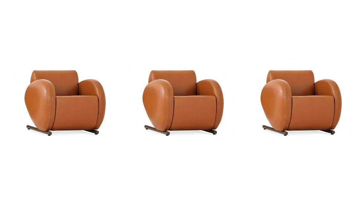 JVmoebel Sessel Oranger Sessel Set Exklusive 3x Ledersessel Wohnzimmer Polstermöbel (3-St., 3-tlg)