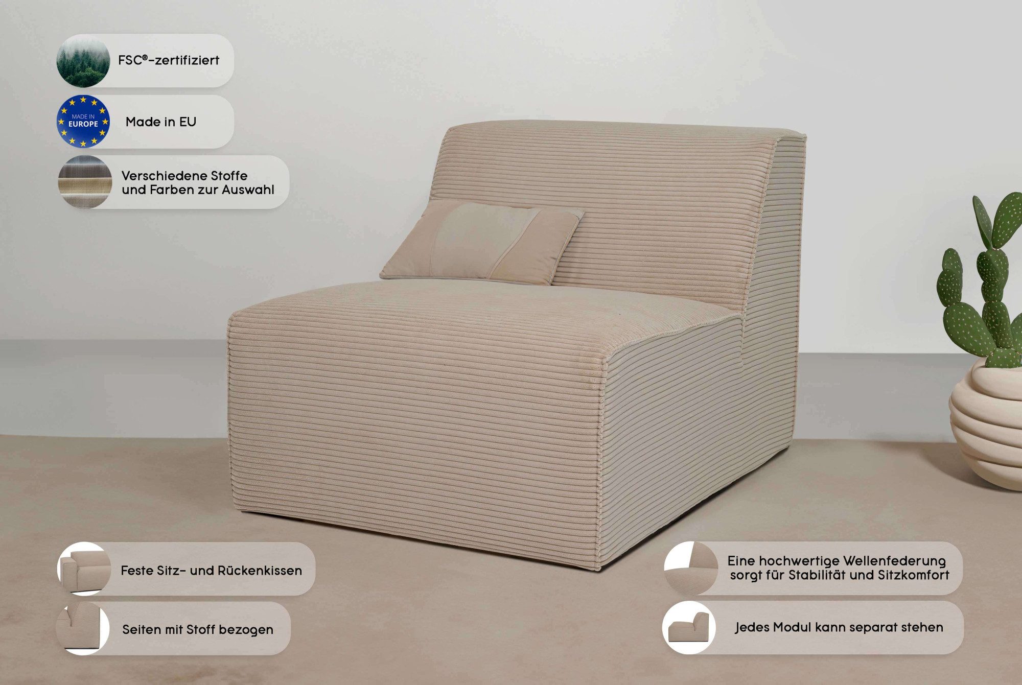 OTTO home Sofaelement Clayton Breite 76 cm, in einem trendigen Cord-Bezug