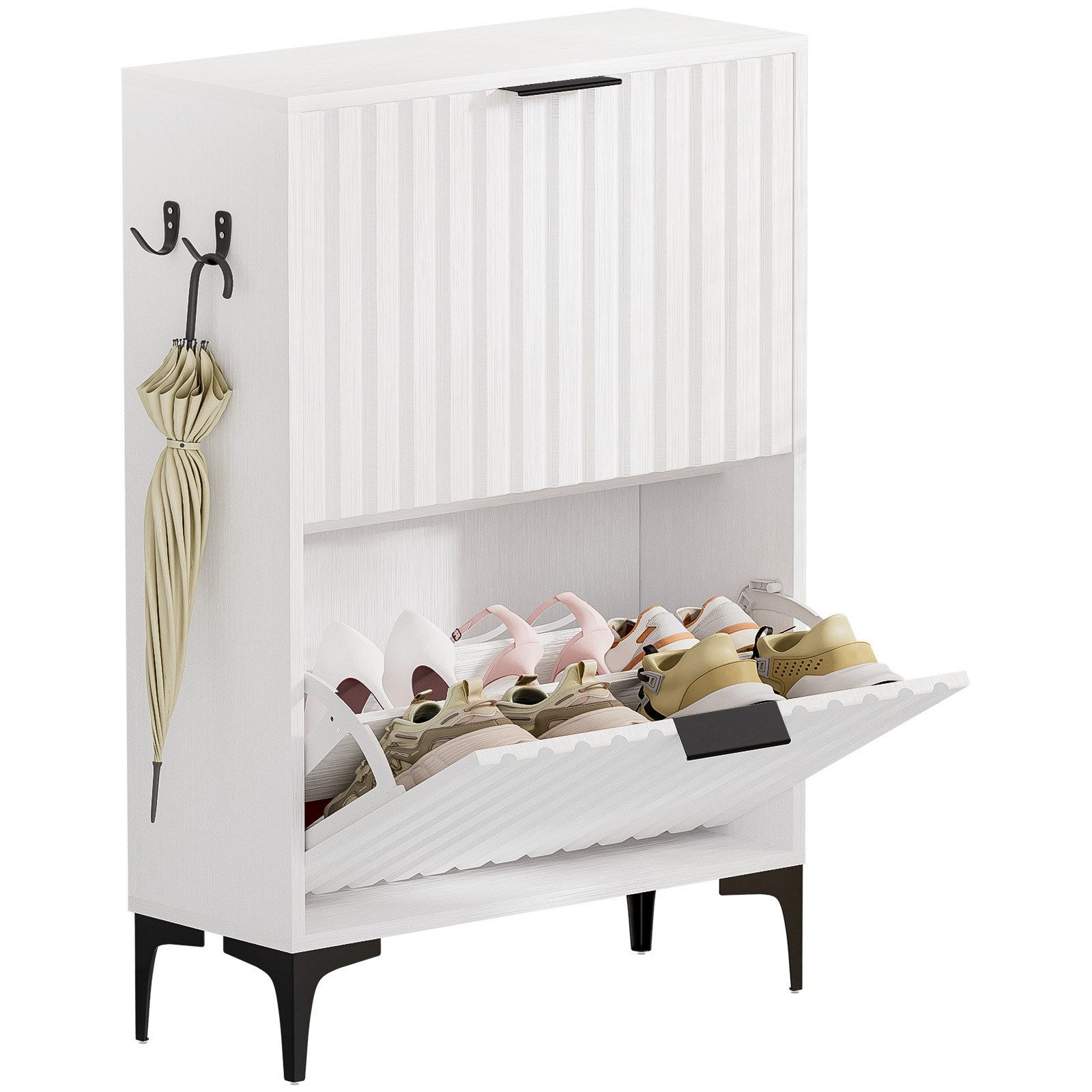 Yorbay Schuhschrank Schuhkipper mit 2 Klappen (60x23.5x94 cm) verstellbare Trennwände, mit Seitenhaken & Kippschutz