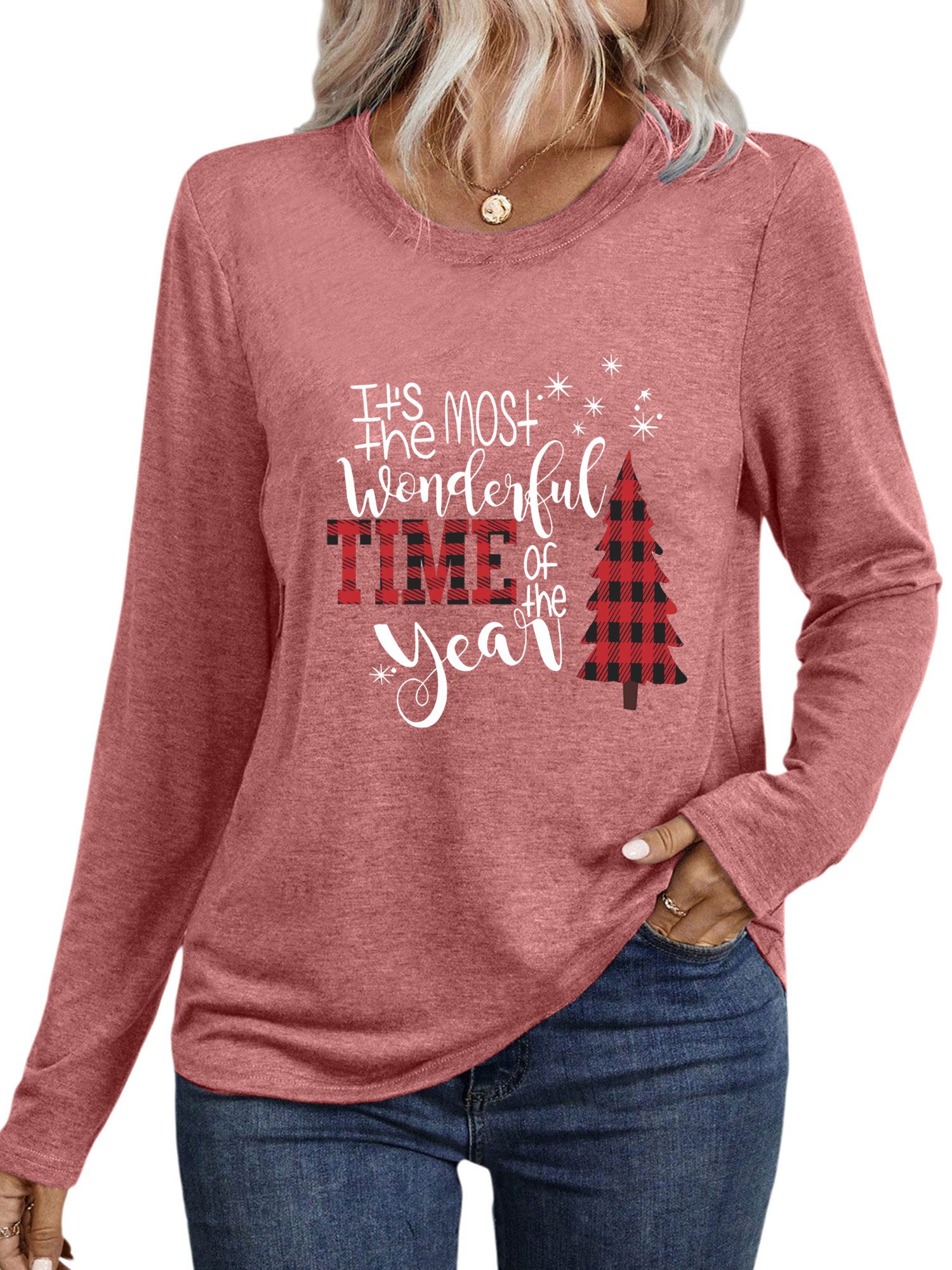 PYLIKE Rundhalsshirt Damen bequemes Festival Weihnachten günstig online kaufen