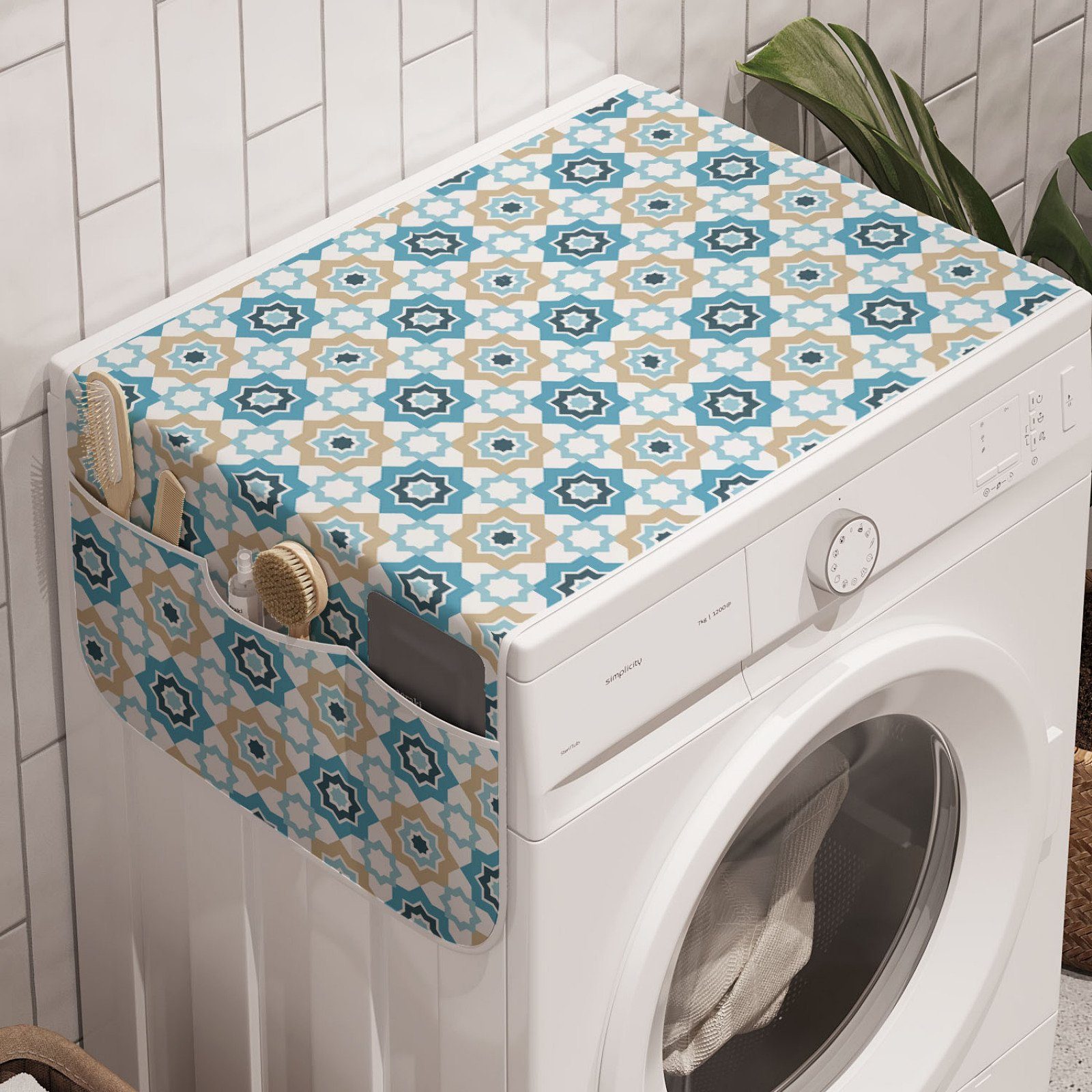 Abakuhaus Badorganizer Anti-Rutsch-Stoffabdeckung für Waschmaschine und Trockner, marokkanisch Oriental Stern Motive