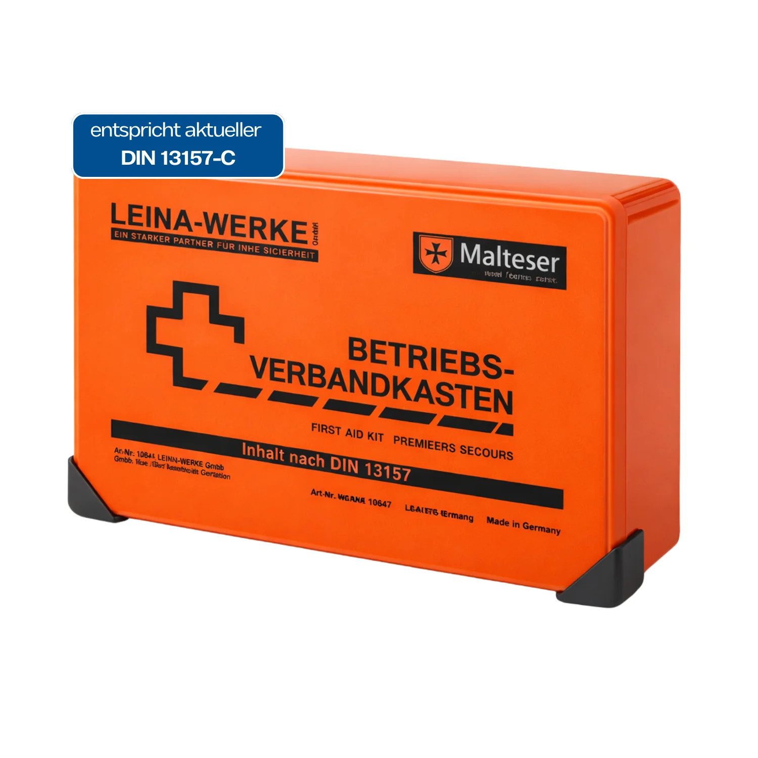 Leina-Werke Erste-Hilfe-Koffer Verbandkasten klein orange, gefüllt mit DIN 13157, inkl. Wandhalterung