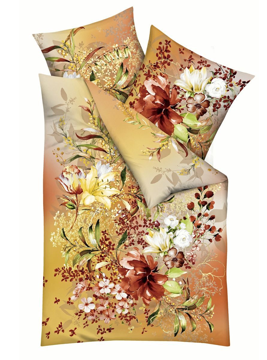 JACK Постельное белье 155x220cm Philomena Topas Gelb Braun Tropisch Blumen Kaeppel, Renforcé, 2 teilig, Blüten und Blätter mit Farbverlauf