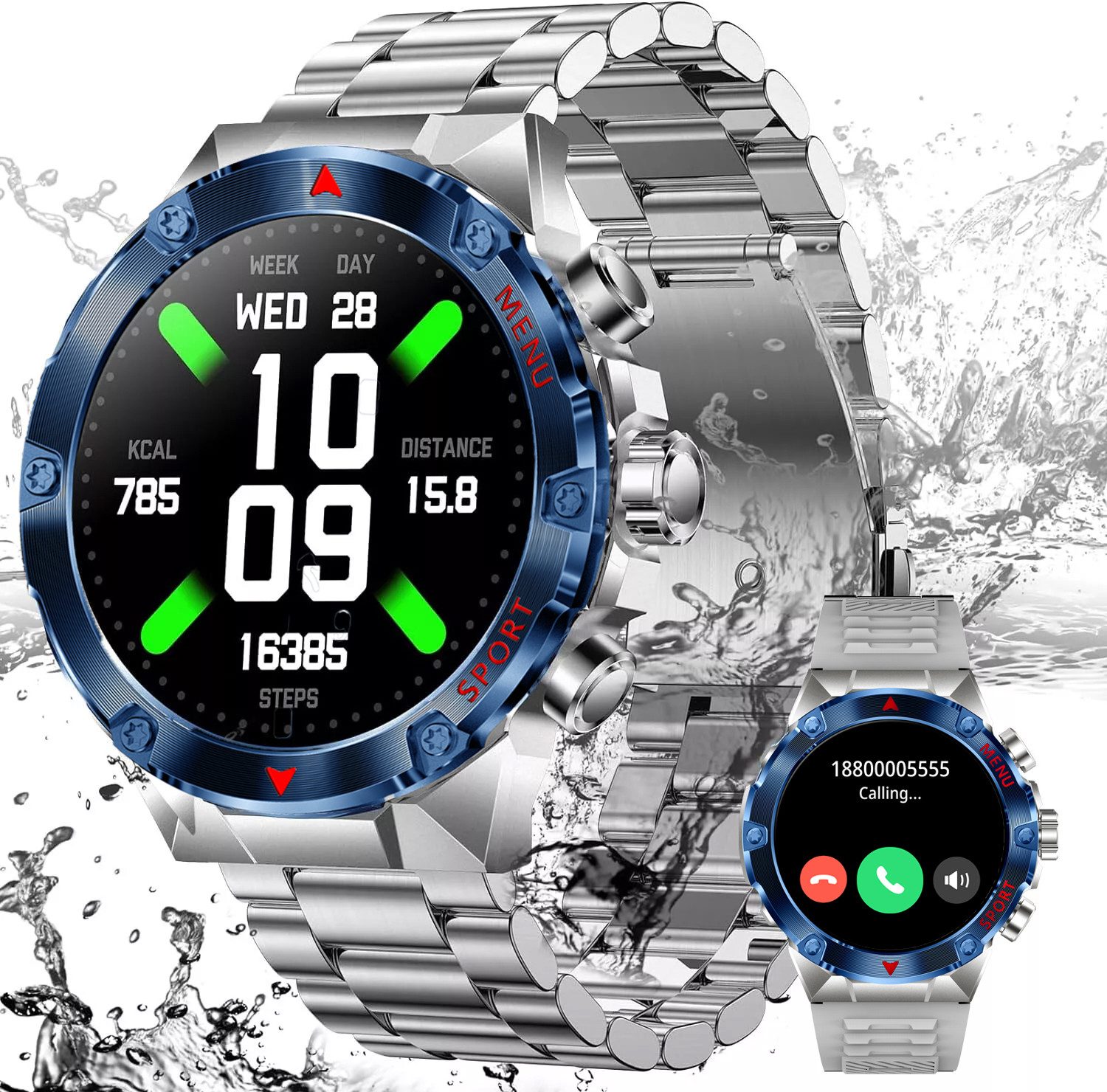 Smartwatch Herren mit Telefonfunktion, 400mAh Batterie, Smartwatch
