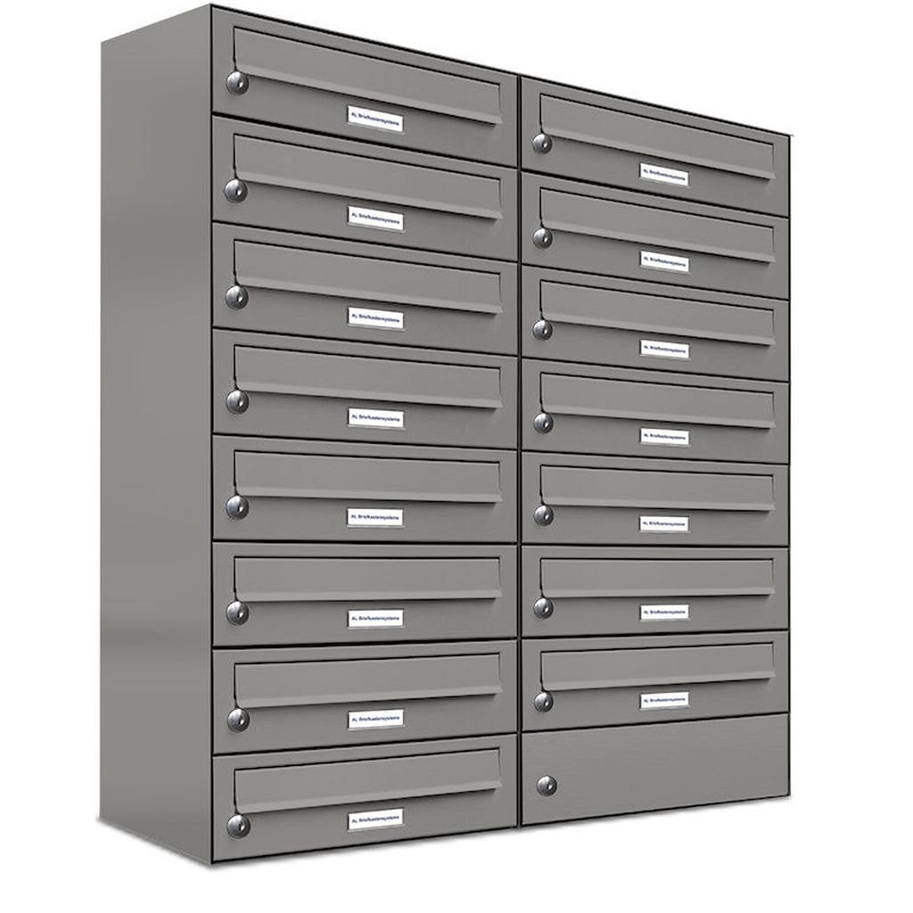 AL Briefkastensysteme Wandbriefkasten 15er Premium Briefkasten Aluminiumgrau RAL 9007 für Außen Wand 2x8