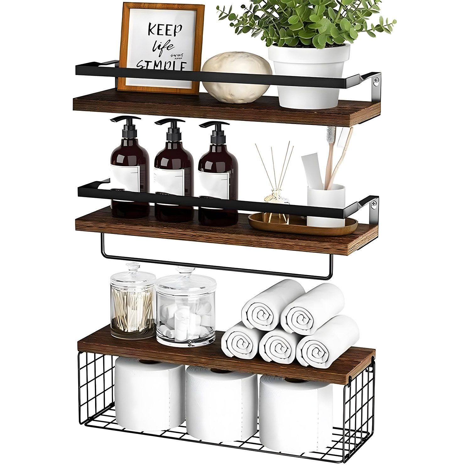 SURFOU Wandregal Regal wand 3+1 Stück Hängeregal Schweberegal Küche Holzregal, für Wohnzimmer, Küche, Arbeitszimmer, Badezimmer, Regalbrett 2 Montagemöglichkeiten, Regal zur Präsentation