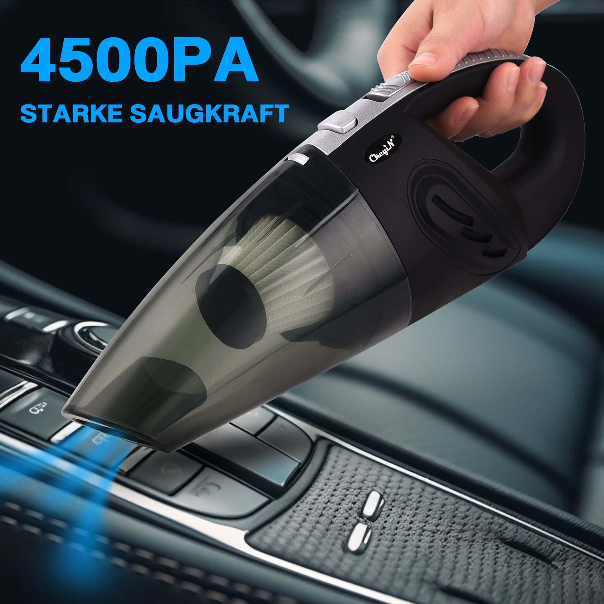 CkeyiN Akku-Handstaubsauger 3200Pa Kabelloser Nass-Trocken-Nutzung Staubsauger mit 5 Düsen, 120,00 W, mit Beutel, 20 Min. Laufzeit, kleiner Handstaubsauger für Auto/ Haus