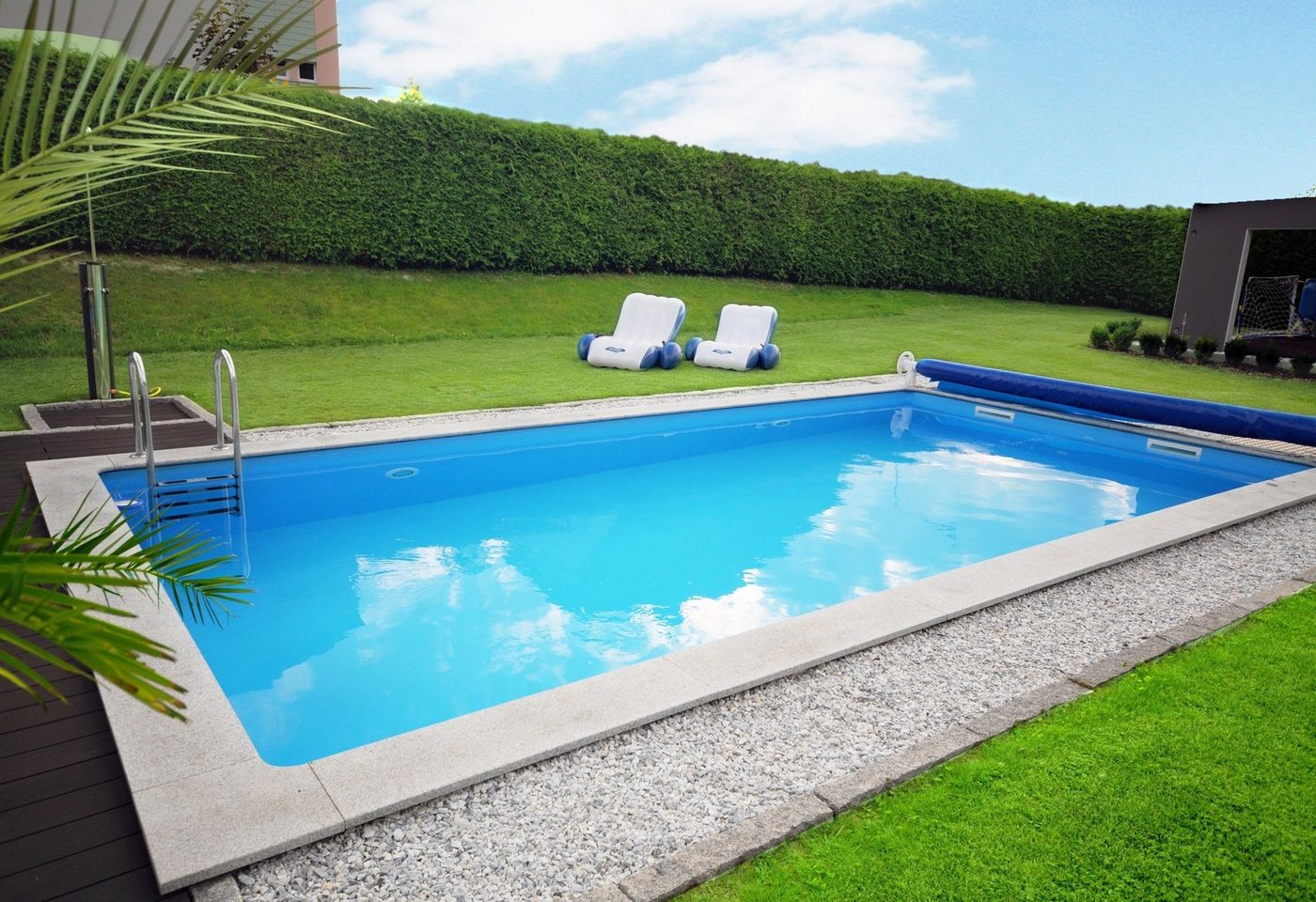 Thumbnail - KWAD Rechteckpool mit Römertreppe (Set), 8x4, 7x3,5 oder 6x3m Höhe: 1,50m, mit Foliensack 0,6mm
