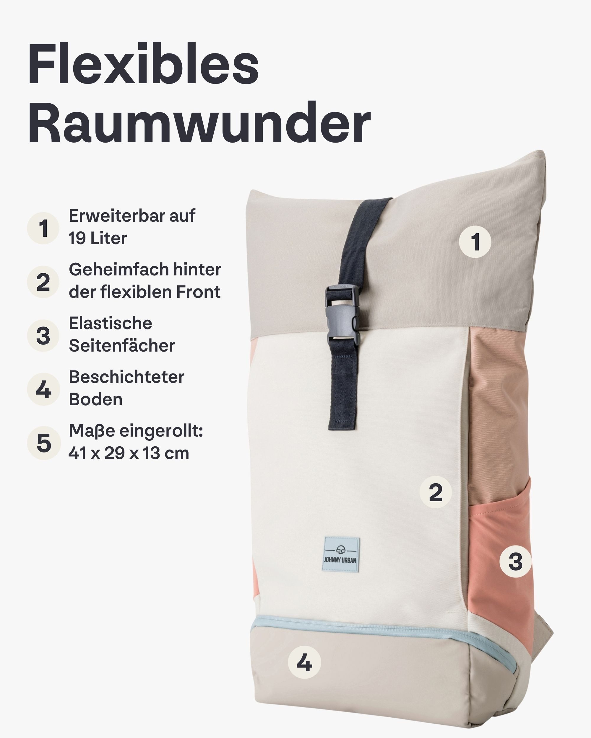 Johnny Urban Cityrucksack Allen Medium Rolltop mit Laptopfach (1-tlg), Wasserabweisend – Bild 3 von 5