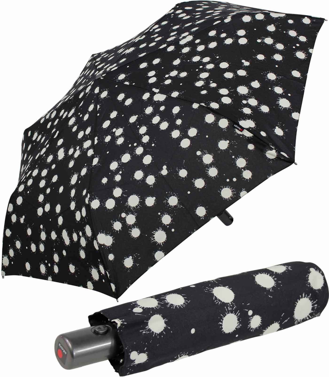 Knirps® Taschenregenschirm Slim Duomatic mit Auf-Zu-Automatik - Paint Drops, immer mit dabei, passt in jede Tasche schwarz-weiß