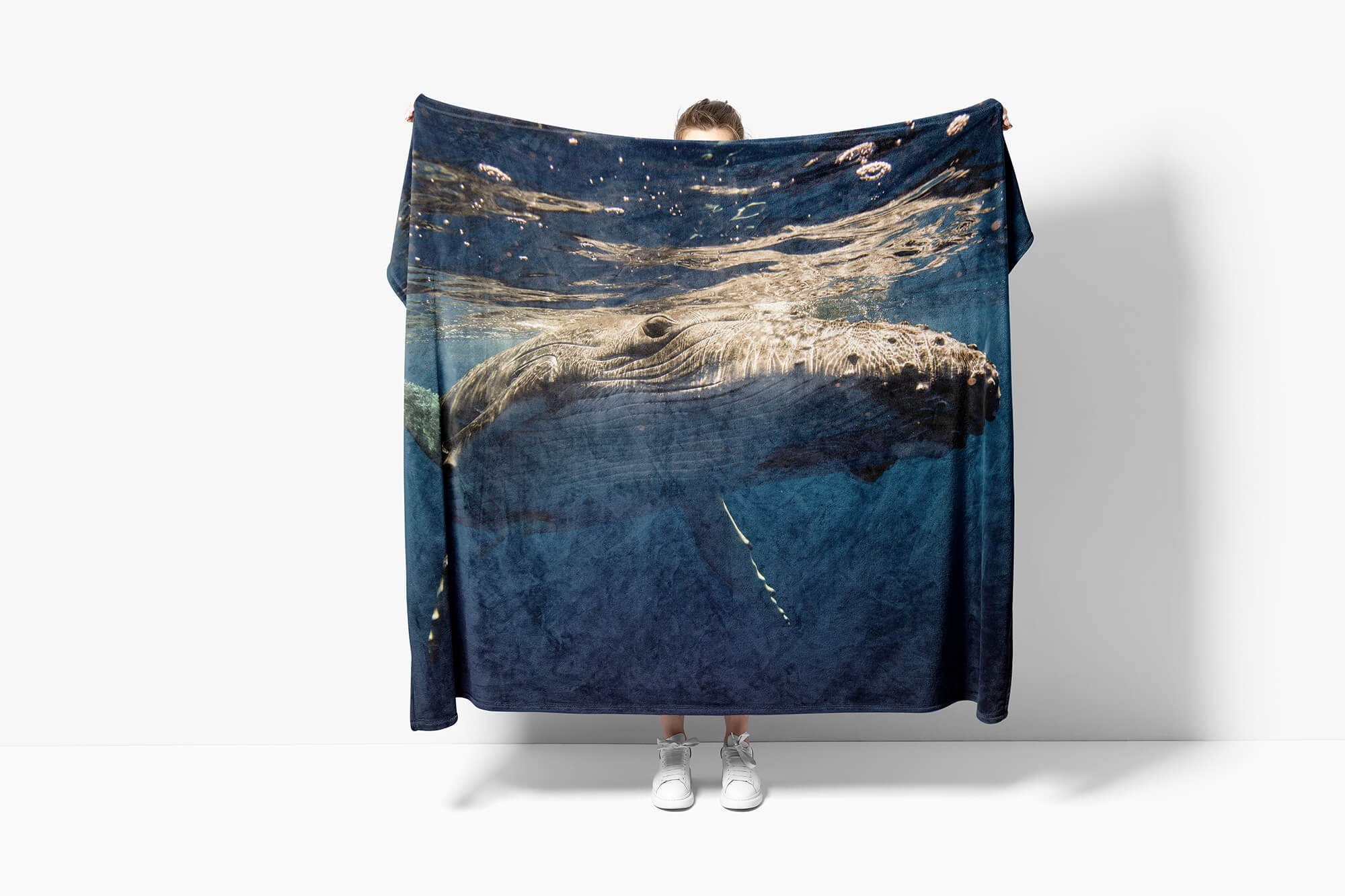 Sinus Art Handtücher Handtuch Strandhandtuch Tiermotiv unter (1-St), Saunatuch Buckelwal mit Kuscheldecke Handtuch Wa, Baumwolle-Polyester-Mix