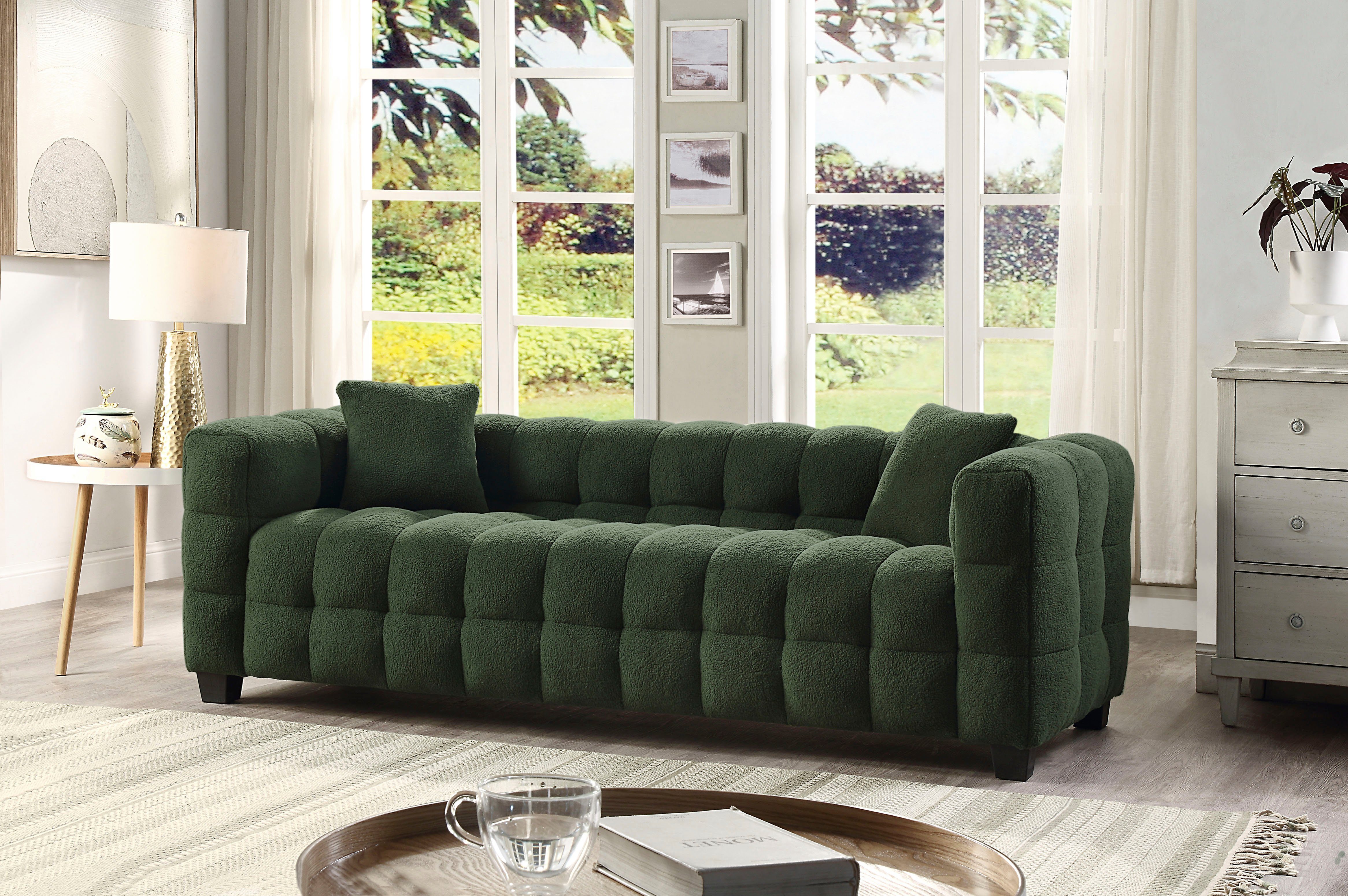 ATLANTIC home collection 3-Sitzer Stella, inkl. 2 Zierkissen und mit modernem Teddy Stoff dunkelgrün