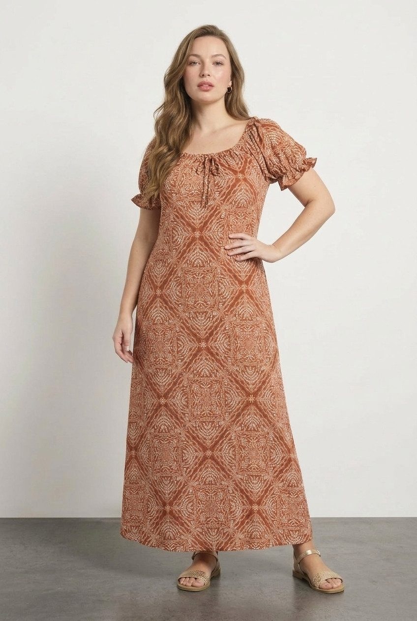 Stil Diva Midikleid Plus-Size Rüschensleeve Quadratkleid