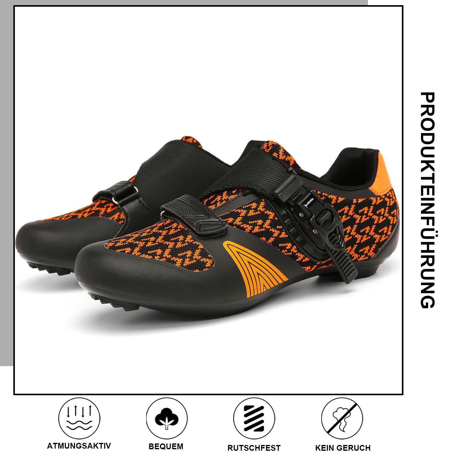 Daisred Herren Damen Rennradschuhe Atmungsaktiv Harte Sohle Fahrradschuh Orange