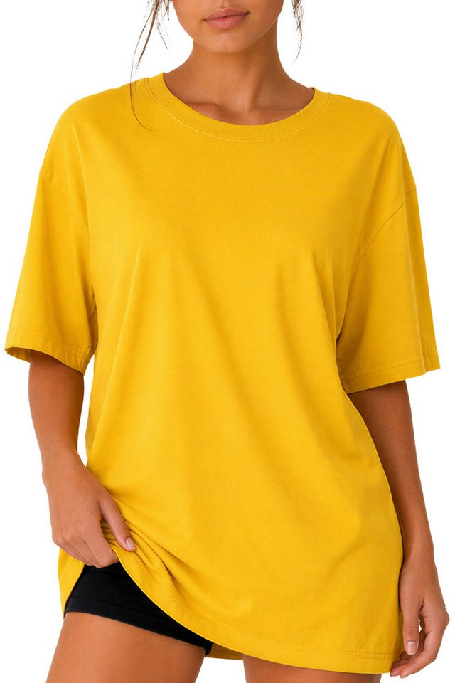 Reichstadt Oversize-Shirt Damen Oversized Kurzarmshirt 24RSW058 Luftiges Baumwolljersey mit formstabilem Rippbund