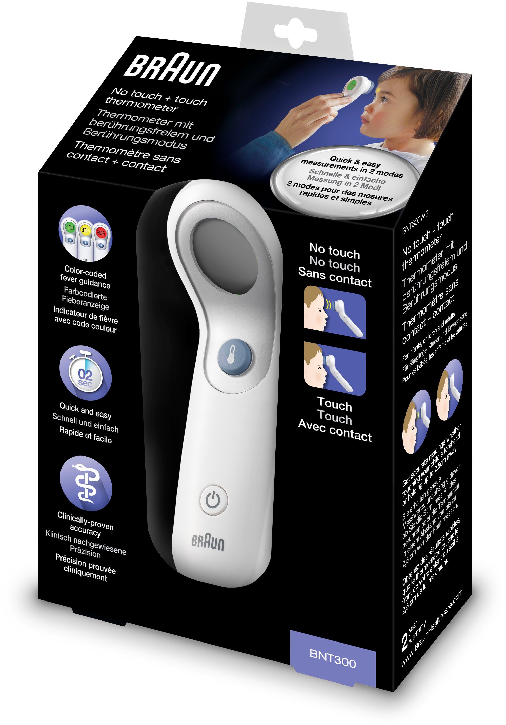 Braun StirnFieberthermometer »BNT300«, berührungsfreier Modus und