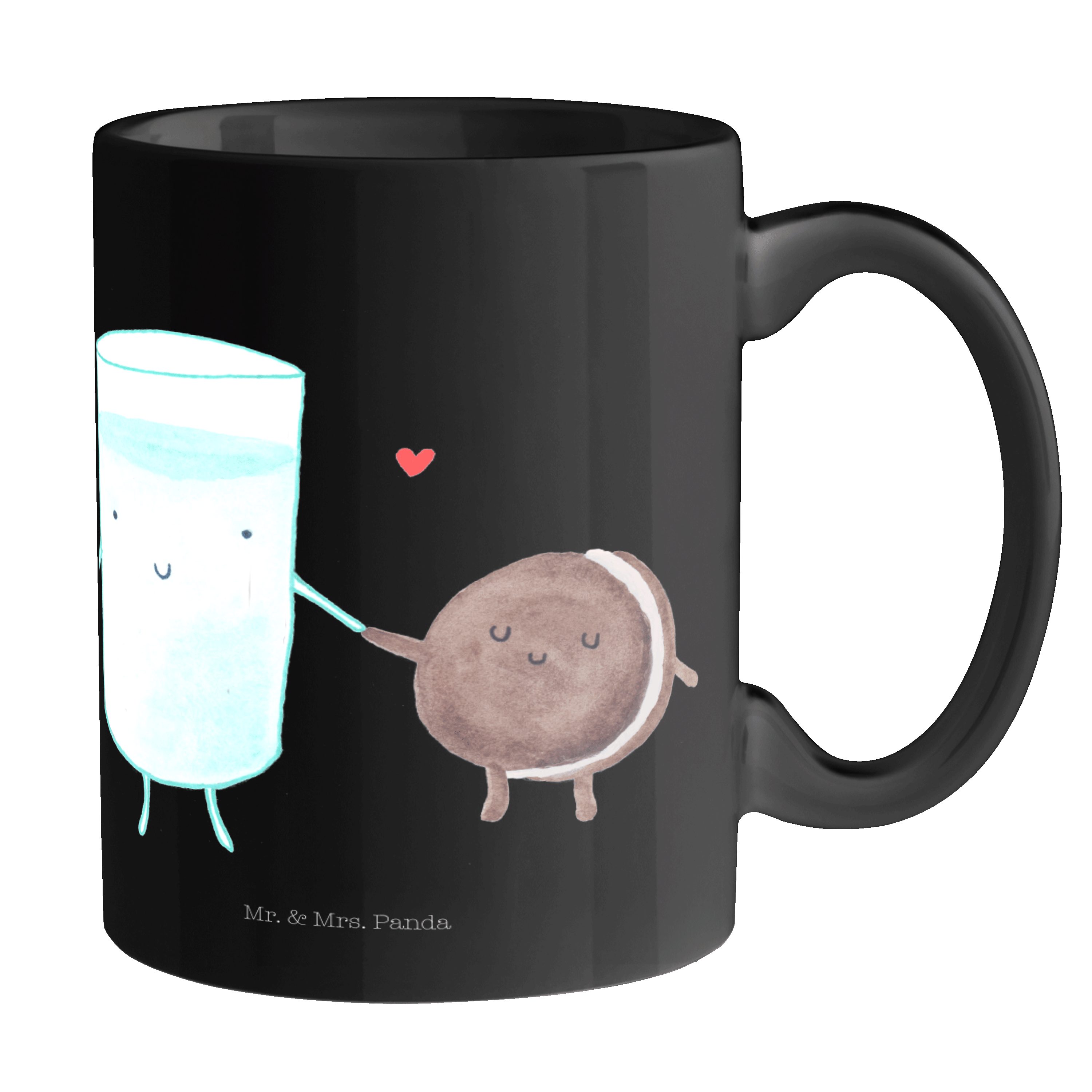 Mr. & Mrs. Panda Tasse Milch & Keks - Schwarz - Geschenk, Cookie, romantisch, Geschenk Tasse, Keramik Schwarz | Tassen