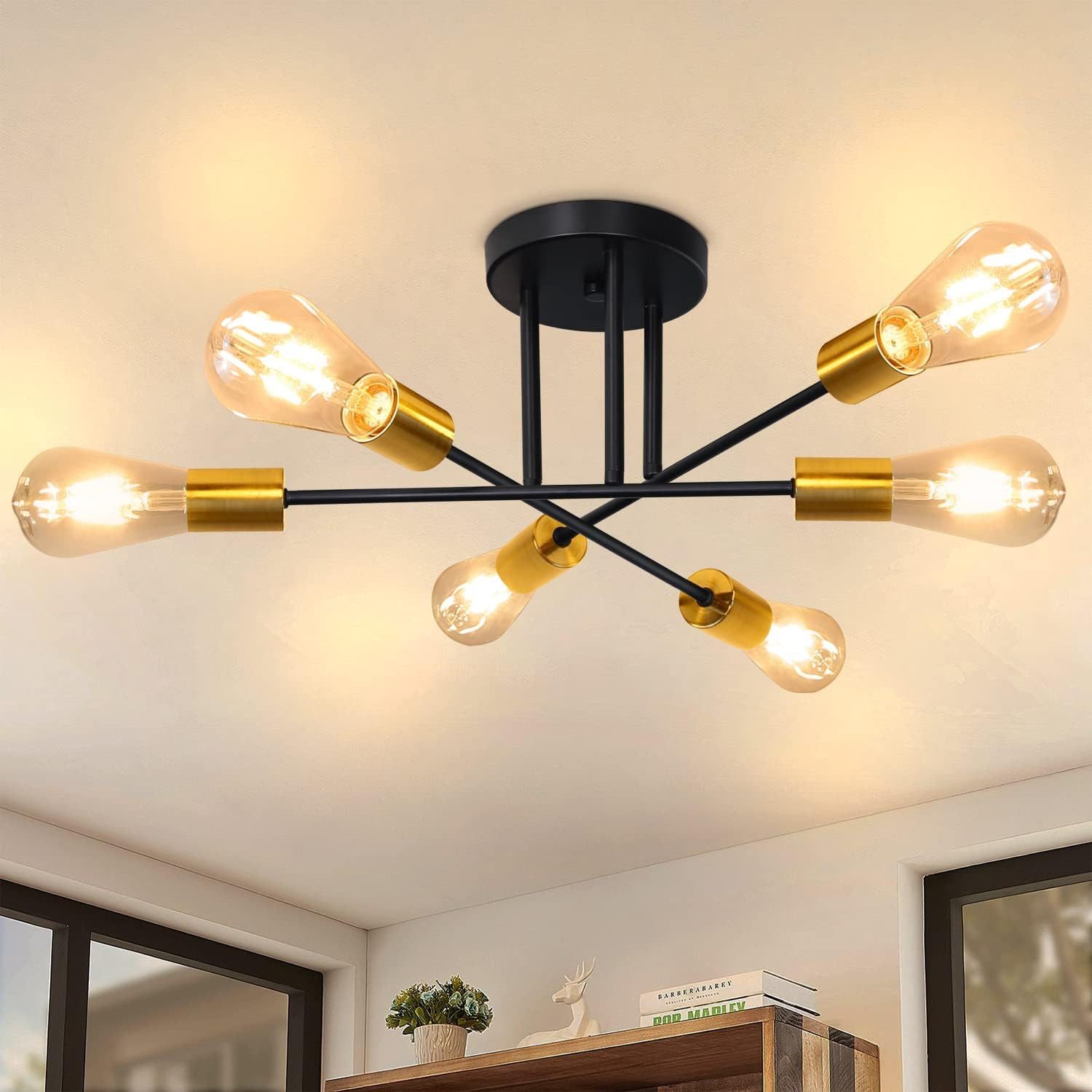 ZMH Deckenleuchten 6 Flammig Deckenlampe Vintage Retro ohne Leuchtmittel für Schlafzimmer, LED wechselbar