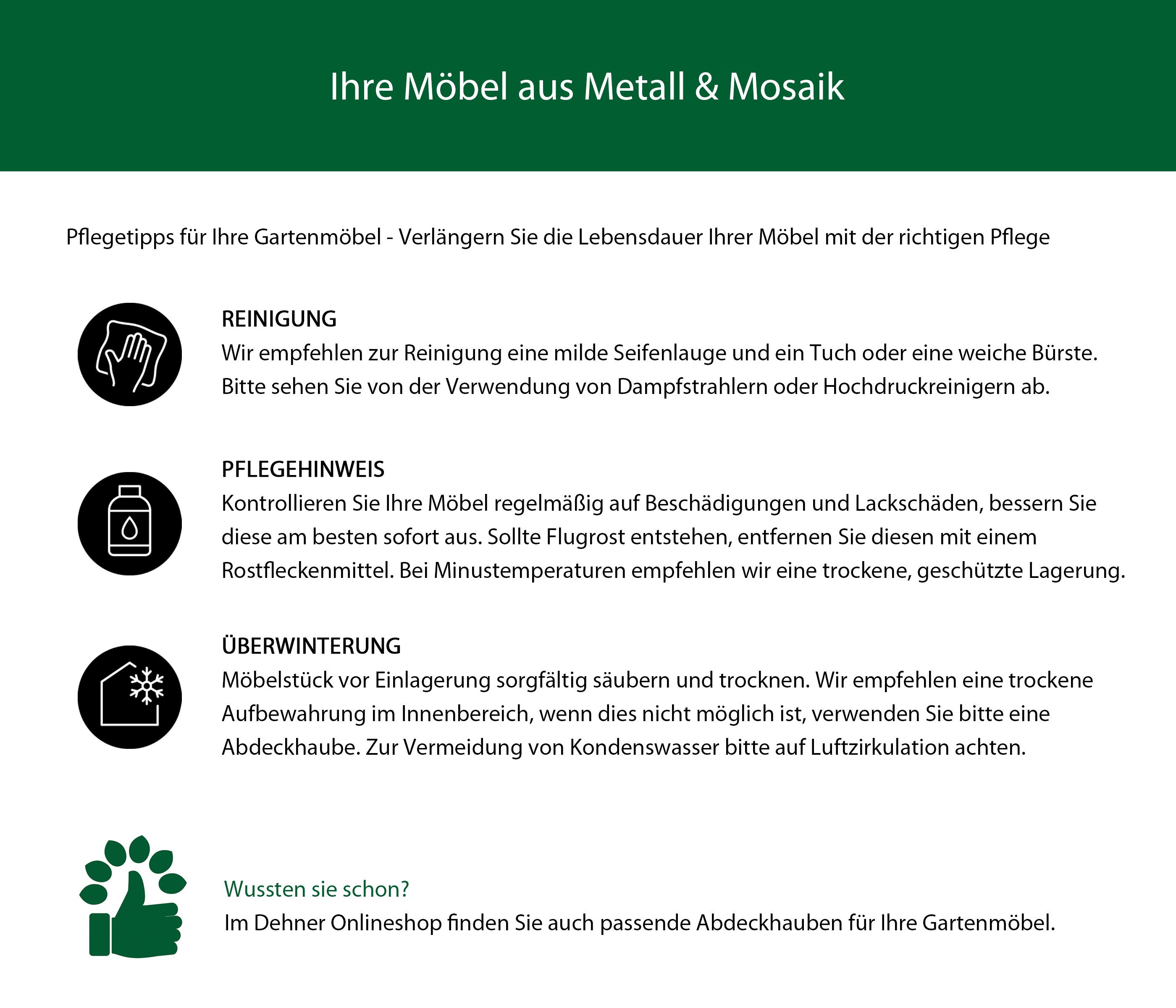 Dehner Gartentisch Mosaiktisch Diana, Stahl / Stein, braun / grau / weiß, verspielter, romantischer Gartentisch im südländischem Design