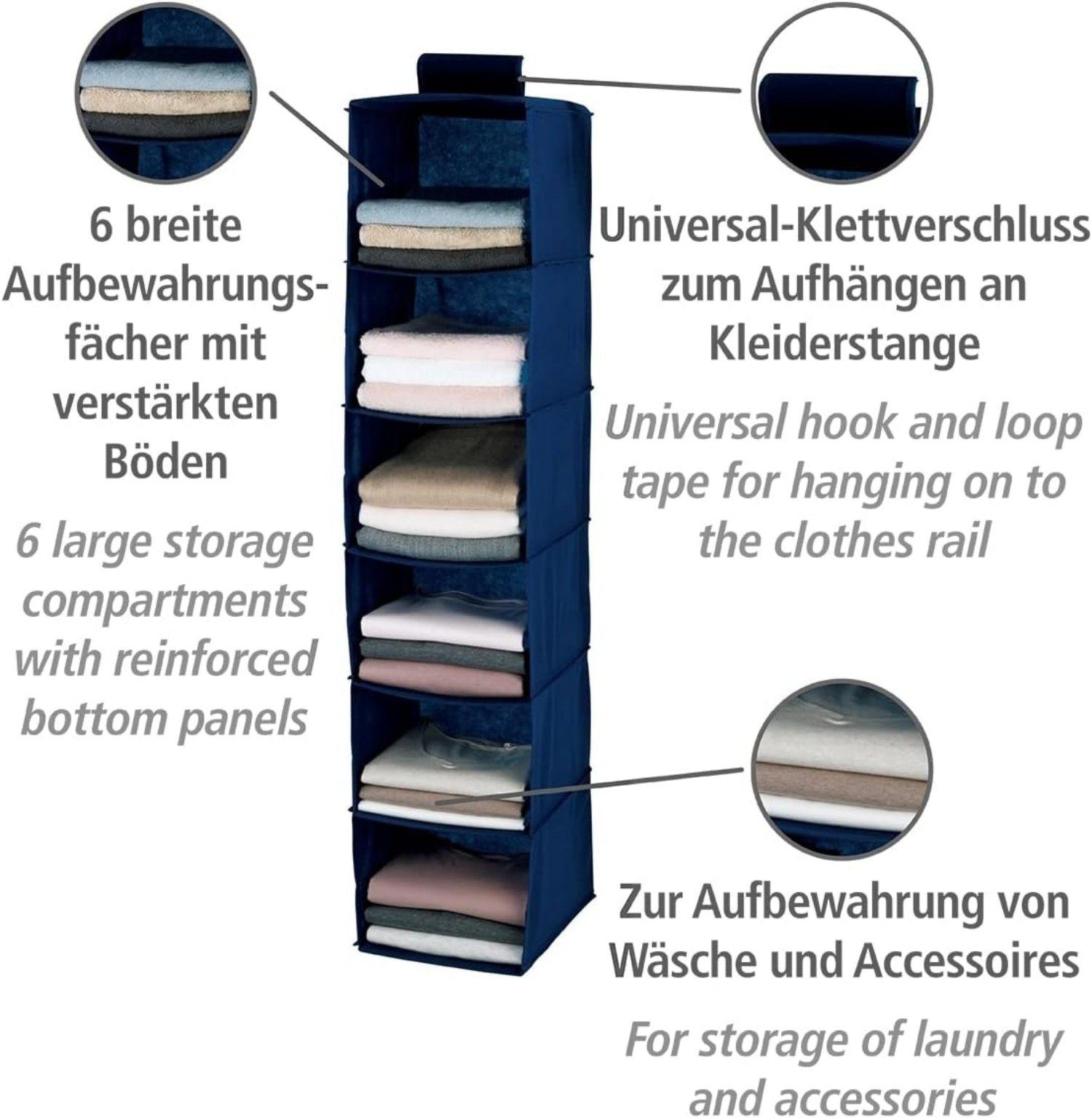 WENKO Kleidersack Wäschesortierer Air, Schrankorganizer mit 6 Fächern für Textilien