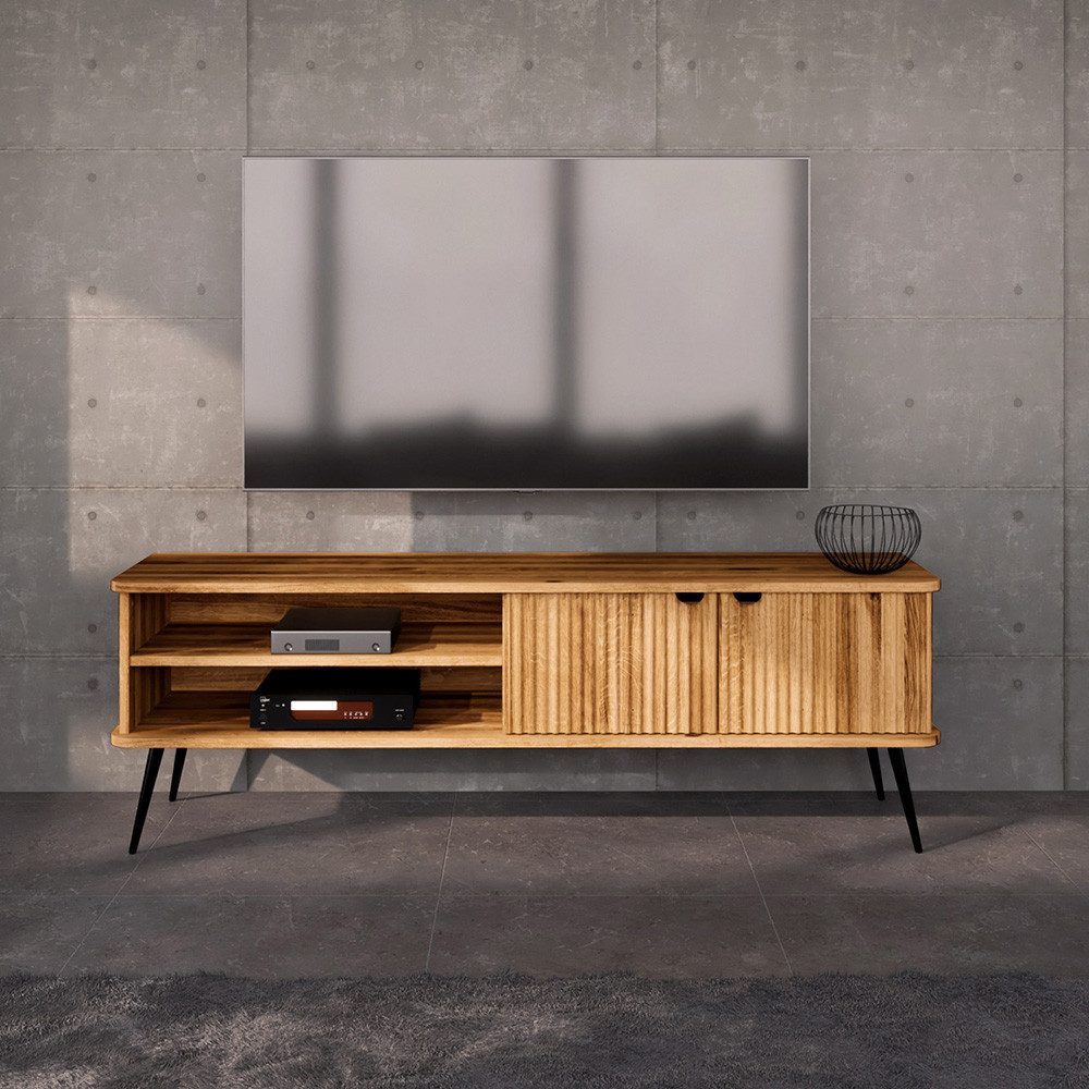 Lomadox Lowboard KABALA-165, in Eiche massiv geölt, 180 cm breit, 2-türig
