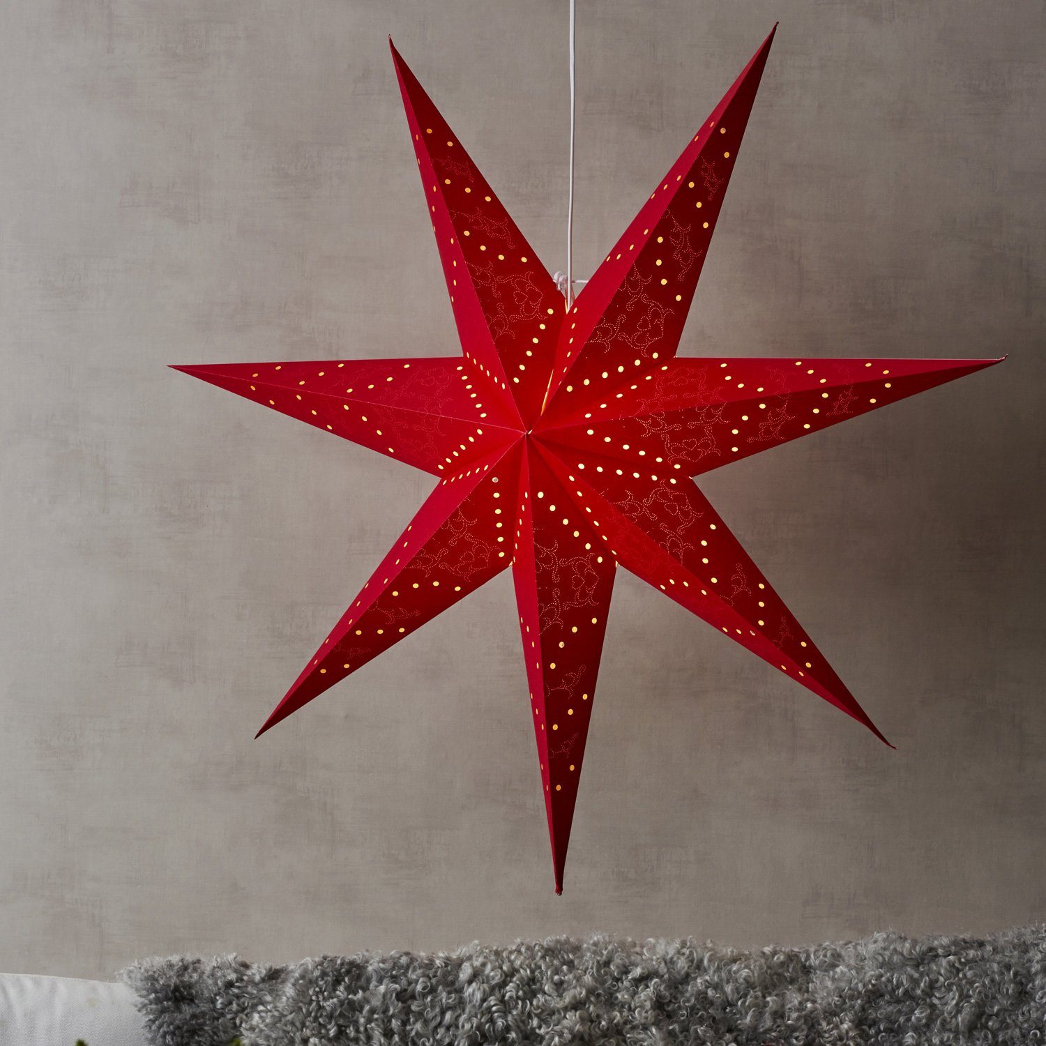 STAR TRADING LED Stern Papierstern Leuchtstern Faltstern 7-zackig hängend 100cm mit Kabel rot