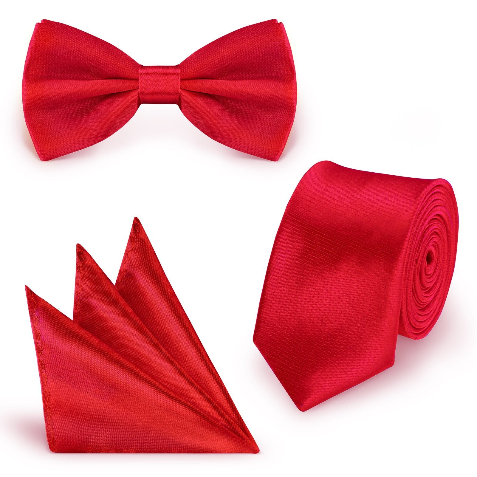 StickandShine Krawatte Krawatte Fliege Einstecktuch SET 3 Teilig Uni Polyester 5 cm Breite (Krawatte Fliege und Einstecktuch, Spar-SET, 3 Teilig) SET Uni
