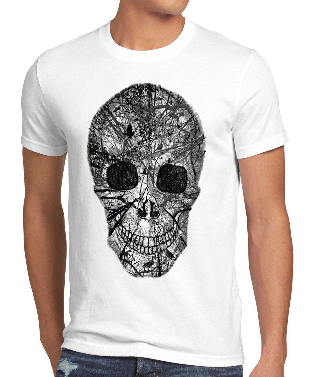style3 Print-Shirt Herren T-Shirt Skull Totenkopf rocker club biker heavy horror kopchen Skelett us weiß
