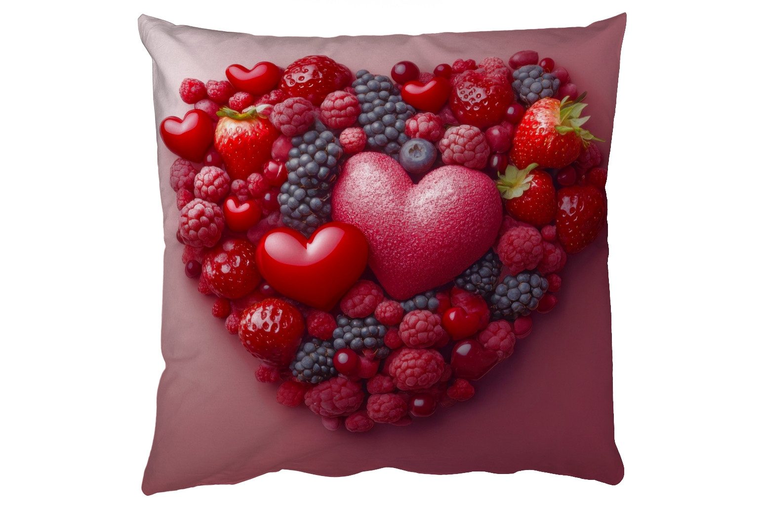 MuchoWow Dekokissen Obst - Herzen - Erdbeeren - Himbeeren - Heidelbeeren, Zierkissen mit Füllung für Wohnzimmer, Sofakissen, 40x40 cm