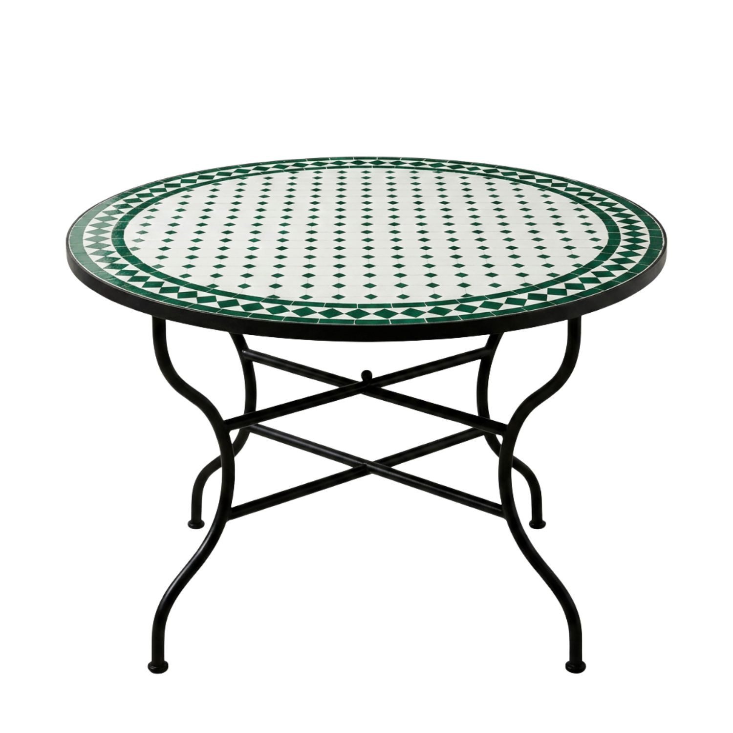 Marrakesch Orient & Mediterran Interior Gartentisch Marokkanischer Mosaiktisch Marrakesch Weiß-Grün aus Keramik 120 cm, Handarbeit
