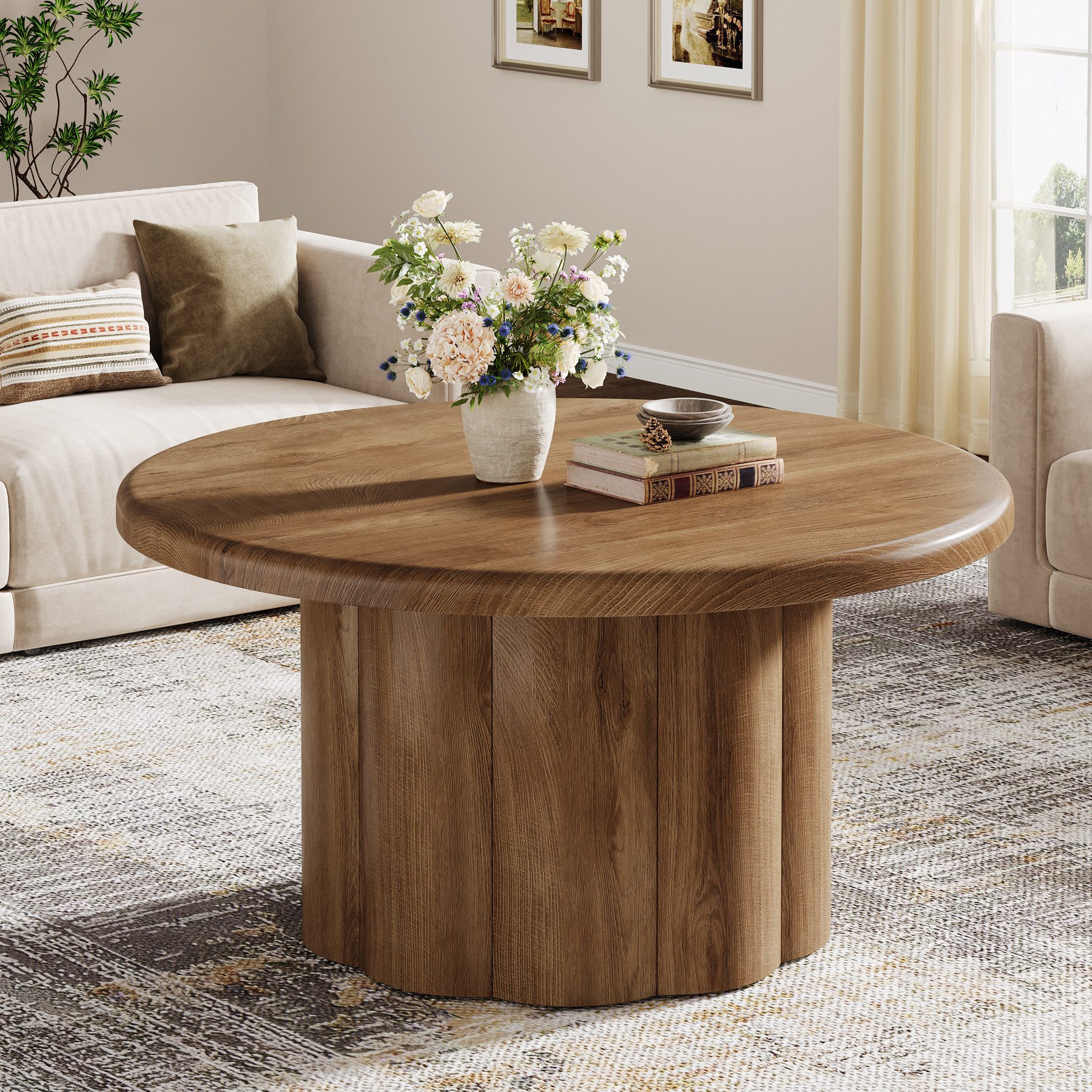 Tribesigns Couchtisch 80 cm runder Couchtisch für das Wohnzimmer, für kleine Räume