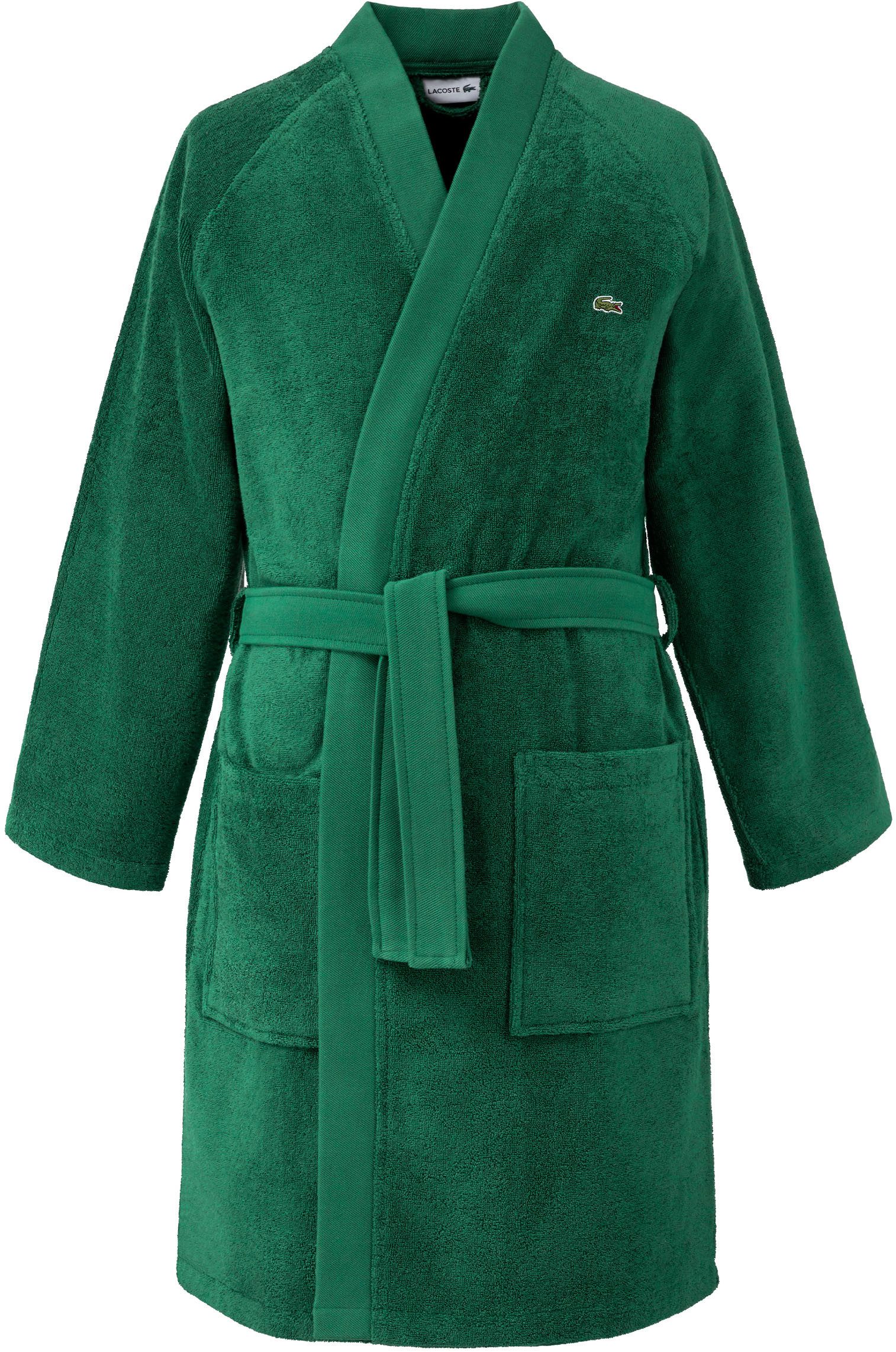 Lacoste Bademantel LDEFILE, Midilänge, Baumwolle, Kimono-Kragen, Gürtel, Mit Logo-Stickerei auf der Rückseite, aus 100% Baumwolle