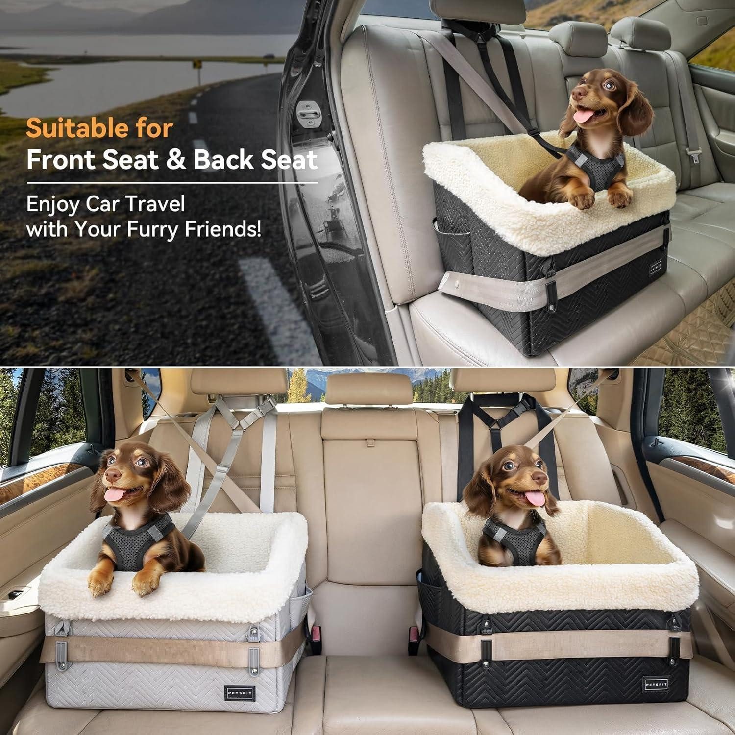 LuxusKollektion Hunde-Autositz Hundeautositz Plüschbezug Schnallen Rückbank Beifahrersitz Schwarz