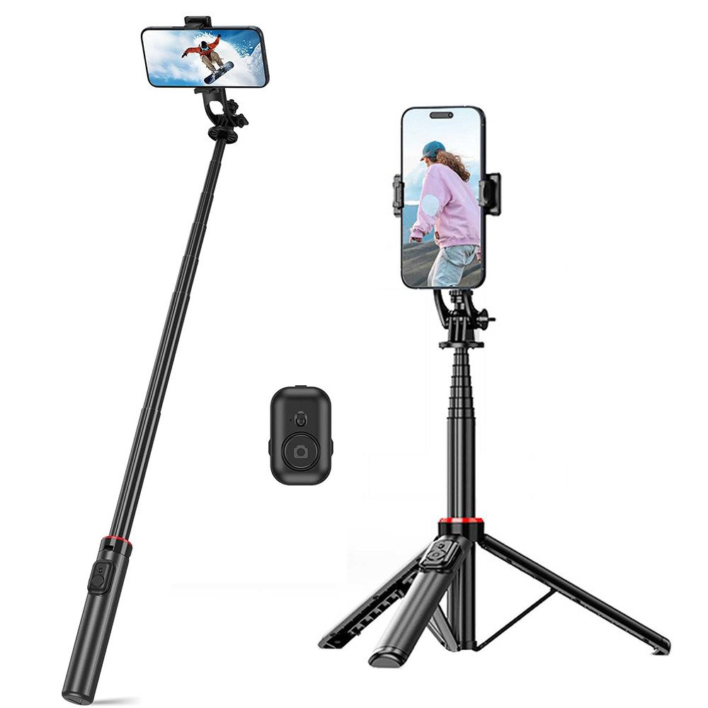 TUWENA Selfie-Stick Selfie Stick Handy Stativ mit Handy-Clip, Ausziehbares Selfie Stick, 130cm Aluminium Ausziehbar Stick für Android/iPhone/Samsung Smartphone