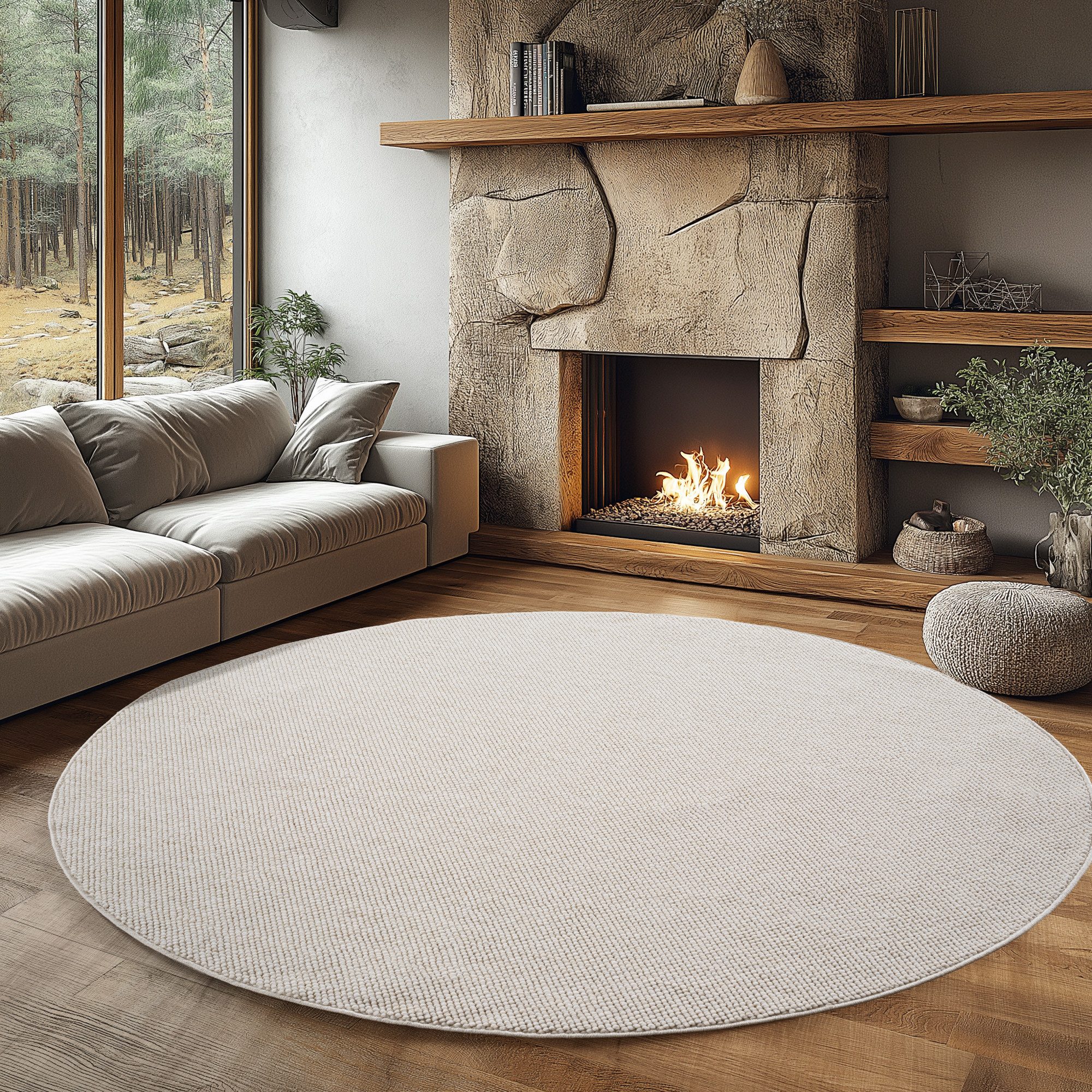 Ayyildiz Teppiche Teppich HELIX 2200, auch als Läufer und Rund erhältlich, rund, Höhe: 7 mm, 3D-Effekt durch Cut-Loop-Webtechnik, Woll-Optik, Bouclé, Wohnzimmer