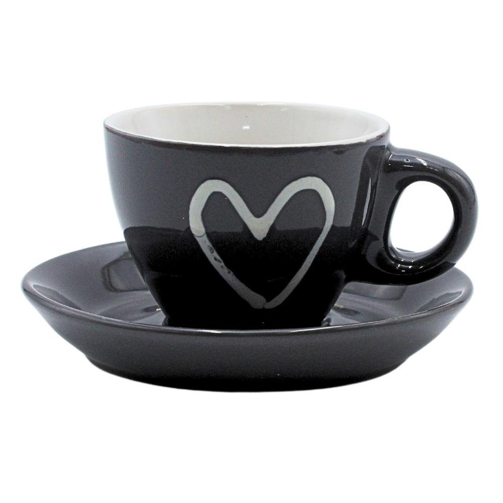 Dekohelden24 Espressotasse Espressotassen in verschiedenen Farben mit Herz, aus Keramik, Porzellan schwarz