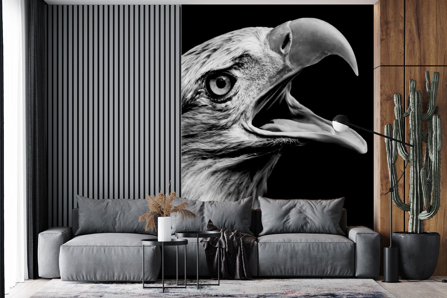 (4 Tapete Schwarz Matt, bedruckt, Wohnzimmer, - St), Porträt Weiß - MuchoWow Fototapete Montagefertig - Vinyl Adler - Wandtapete - Raubvögel für Vogel,