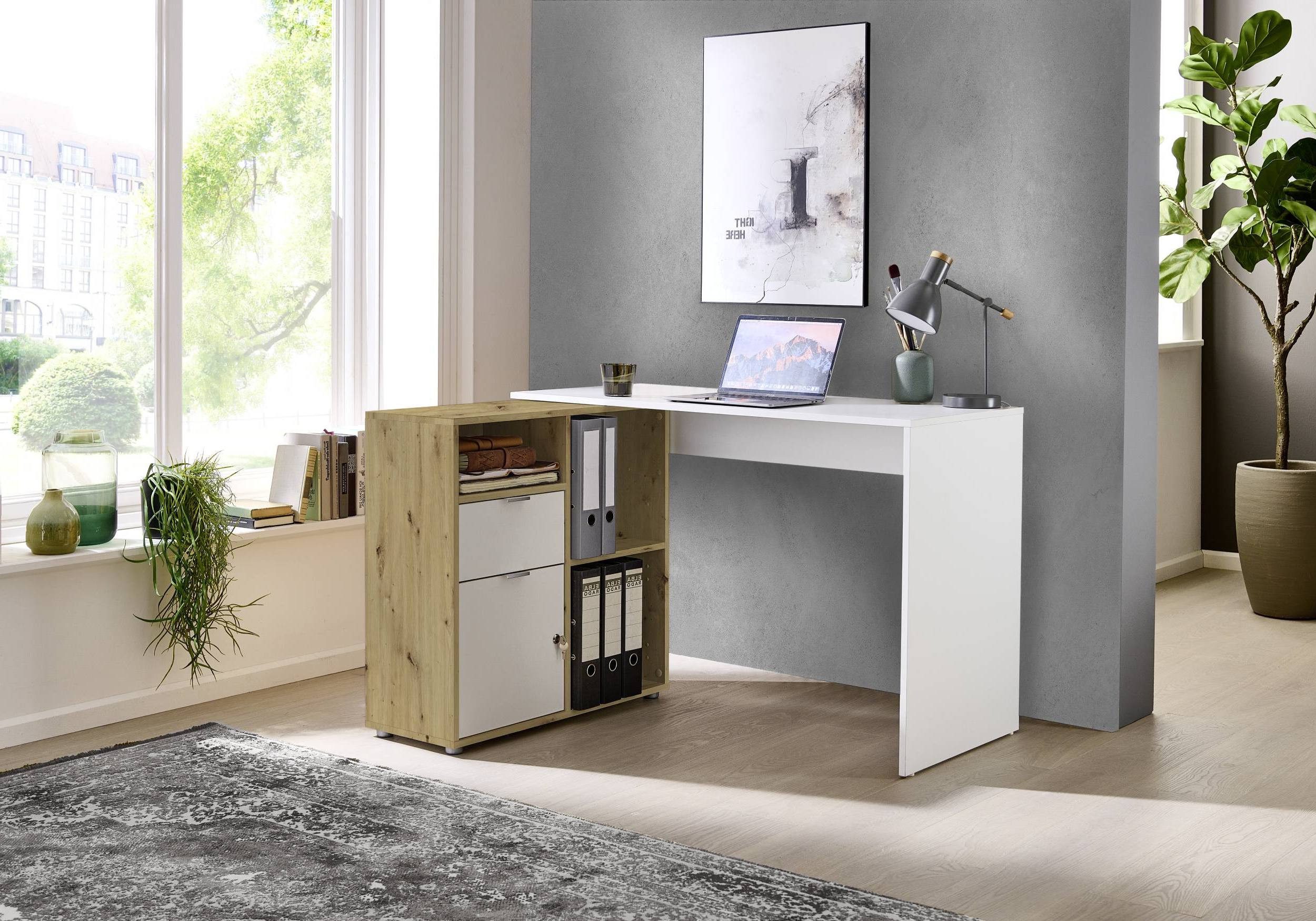 BMG Möbel Eckschreibtisch LENI (Schreibtischplatte mit Regal), Breite 110 cm, spiegelverkehrt montierbar, abschließbare Tür – Bild 3 von 4