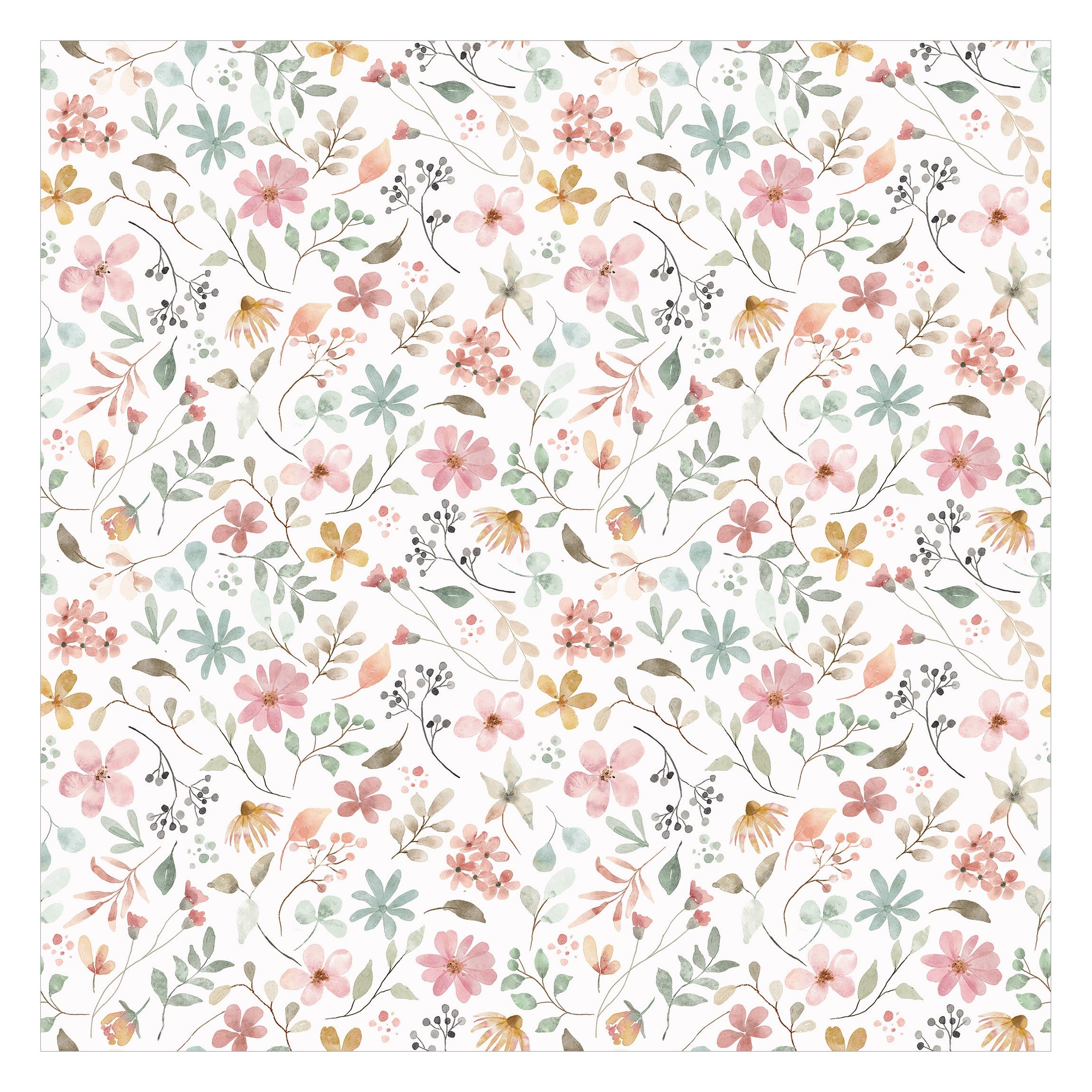 Bilderdepot24 Mustertapete Blumen Muster Aquarell Floral Illustration pastell moderne Wanddeko, Glatt, Matt, (Vliestapete inkl. Kleister oder selbstklebend), Wohnzimmer Schlafzimmer Küche Flur Motivtapete Vliestapete Wandtapete