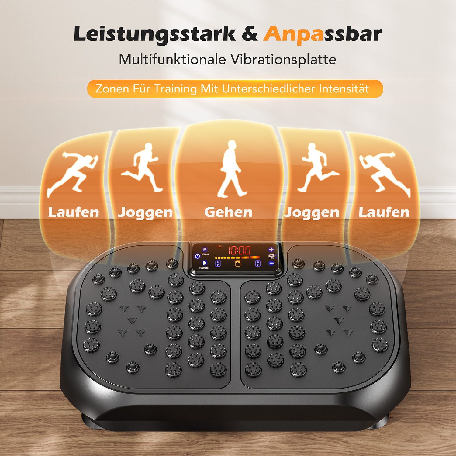 oyajia Vibrationsplatte 4D Vibrationsplatte Profi-Ganzkörpertraining für Zuhause,Leise Motoren, 200 W, 99 Intensitätsstufen, (Fitnessgerät für Muskelaufbau & Fettverbrennung, mit Magnetfeldmassage), Inkl. Fernbedienung & Trainingsbänder - LED Display Design, bis 120 kg