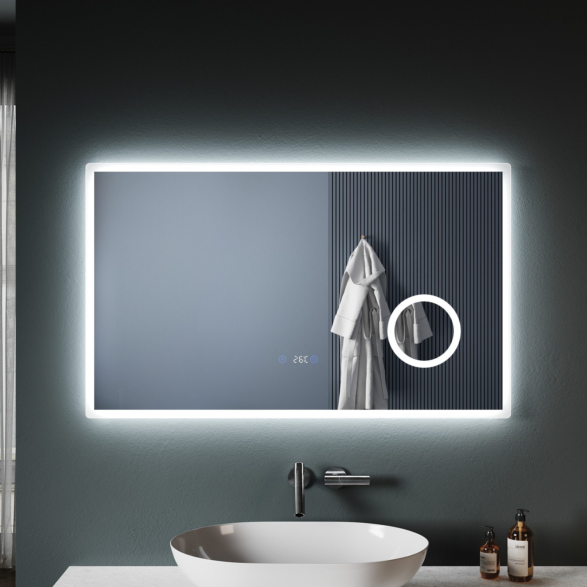 SONNI Badspiegel Badezimmerspiegel mit 3-facher Vergrößerung,100/80cmx60cm, mit LED