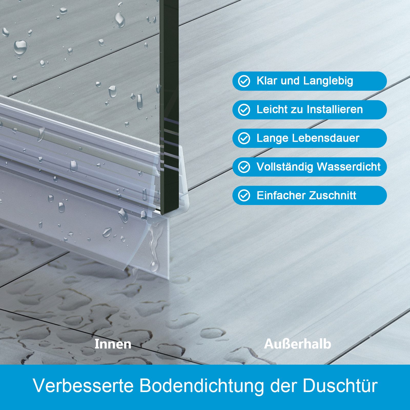 MEYKOERS Duschdichtung Ersatzdichtung für 4-6 mm Glas PVC Wasserabweiser Dichtungsprofiler, L: 80 cm, (Duschdichtung mit Wasserabweiser, 1-St), Transparent Duschdichtung für Glas