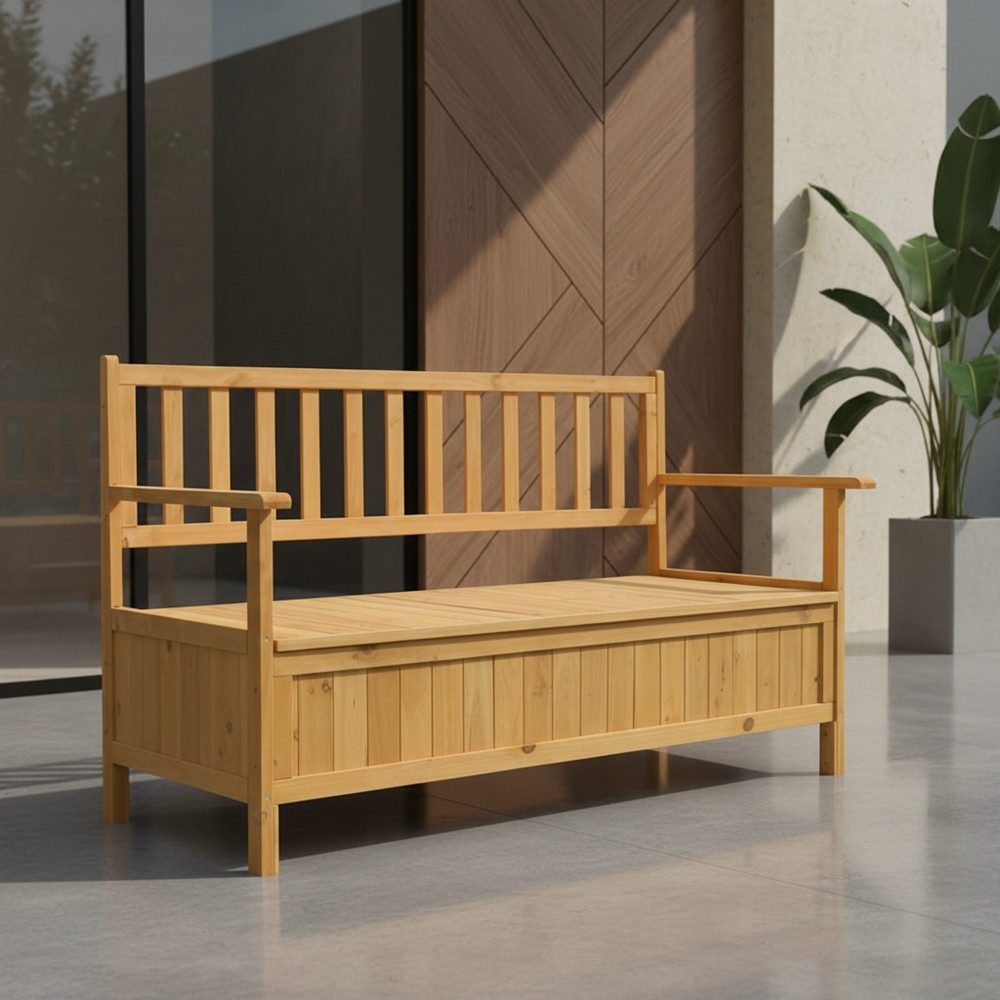 Feel2Home Gartenbank Gartentruhe Sitzbank Braun Holzbox Auflagenkiste Aufbewahrung Terrasse, Frei im Raum stellbar