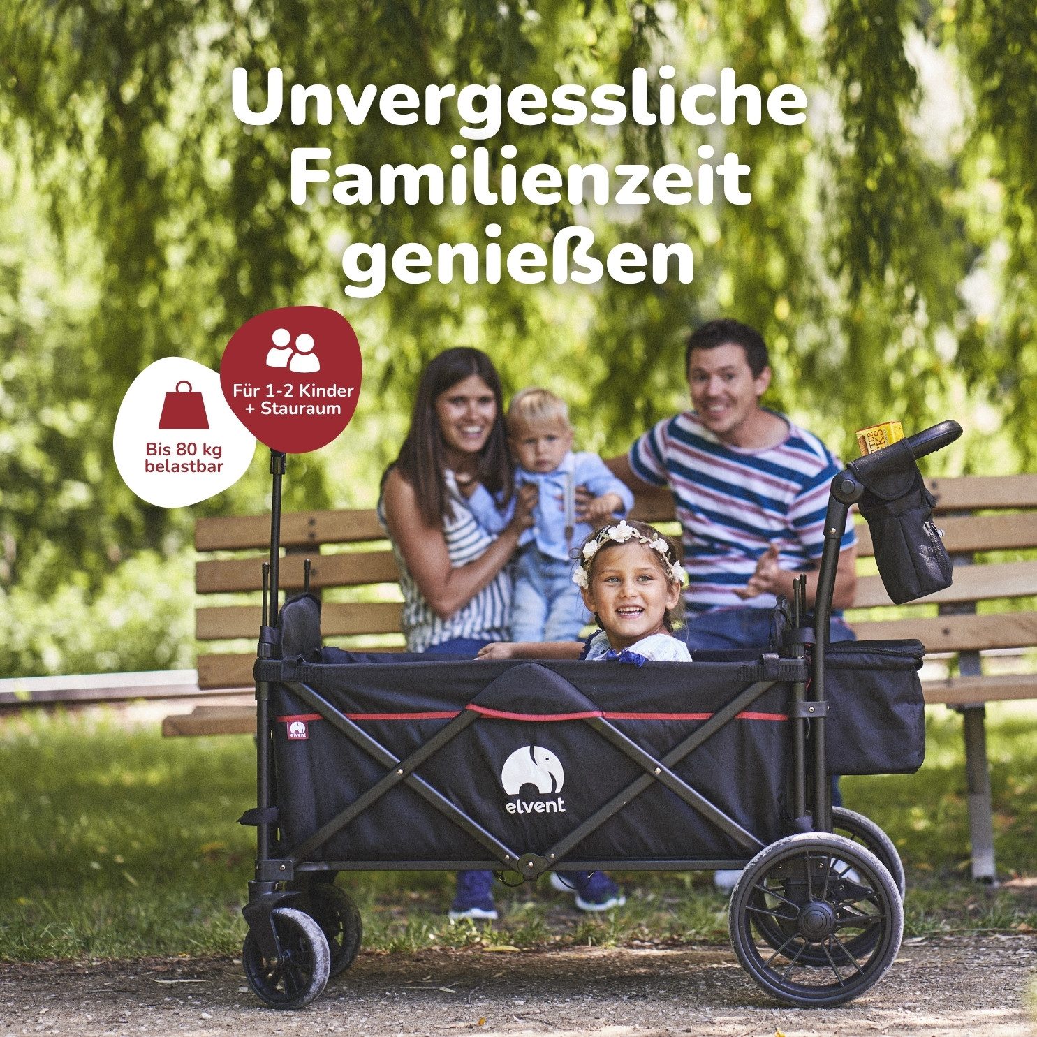 elvent Bollerwagen SmartCruiser City, Kompakt faltbar, Für 1-2 Kinder, Ideal für Familienausflüge