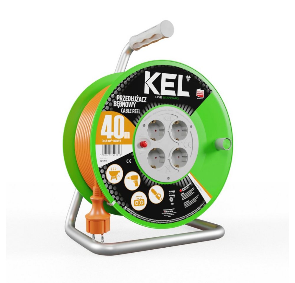 Thumbnail - Plastrol Kabeltrommel Verlängerungskabel 4x2P+PE Schuko IP20 16A 3x1,5 40m Kabeltrommel (Kabellänge 40 m)
