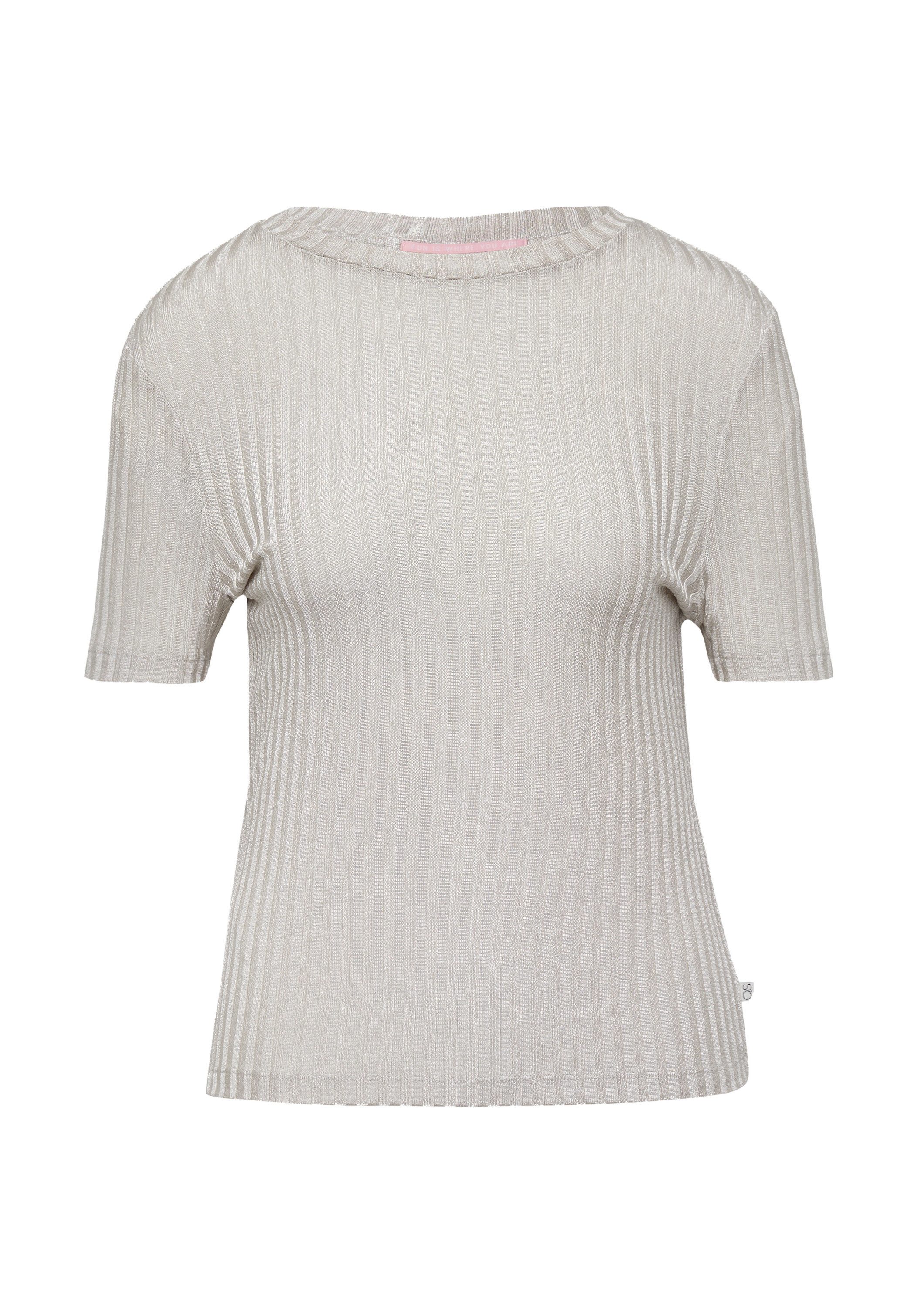 QS Kurzarmshirt T-Shirt Leicht transparentes Rippshirt im Metallic-Look günstig online kaufen