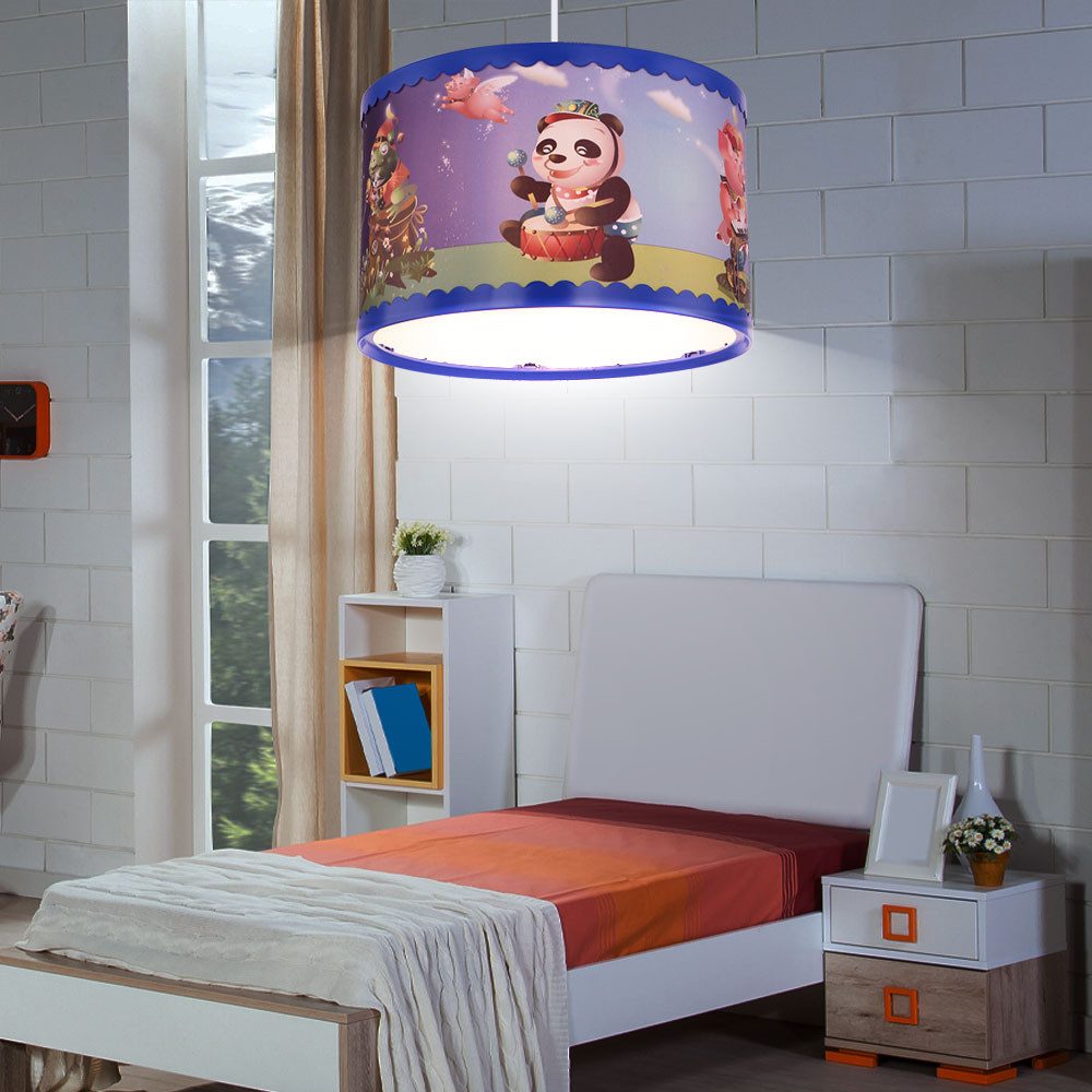 GLOBO LIGHTING Hängeleuchte, Leuchtmittel nicht inklusive, Kinderleuchte Kinderzimmer Hängelampe Tiermotiv Panda Trommel bunt E27