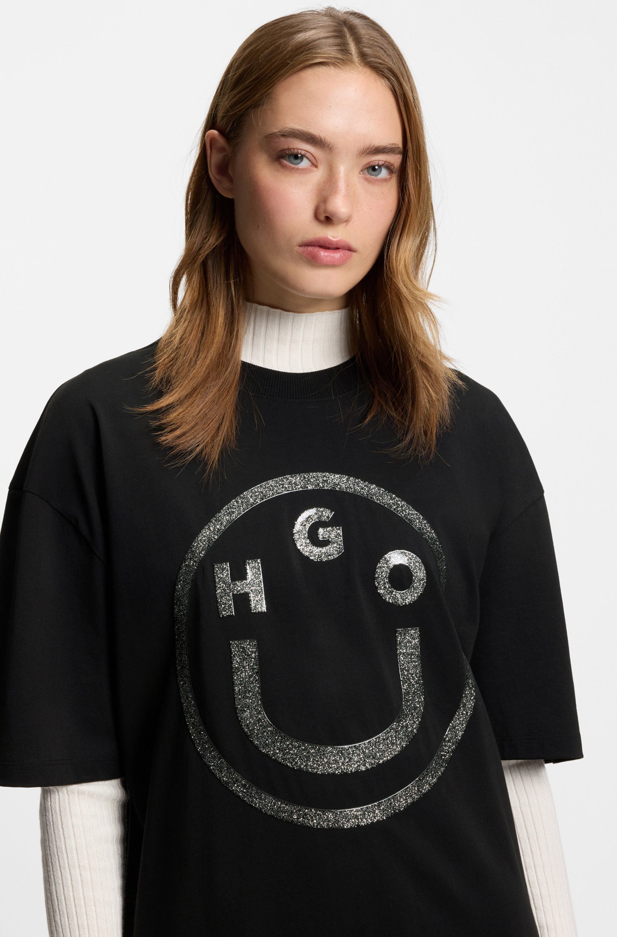 HUGO Blue Rundhalsshirt Oversized Tee Happy günstig online kaufen